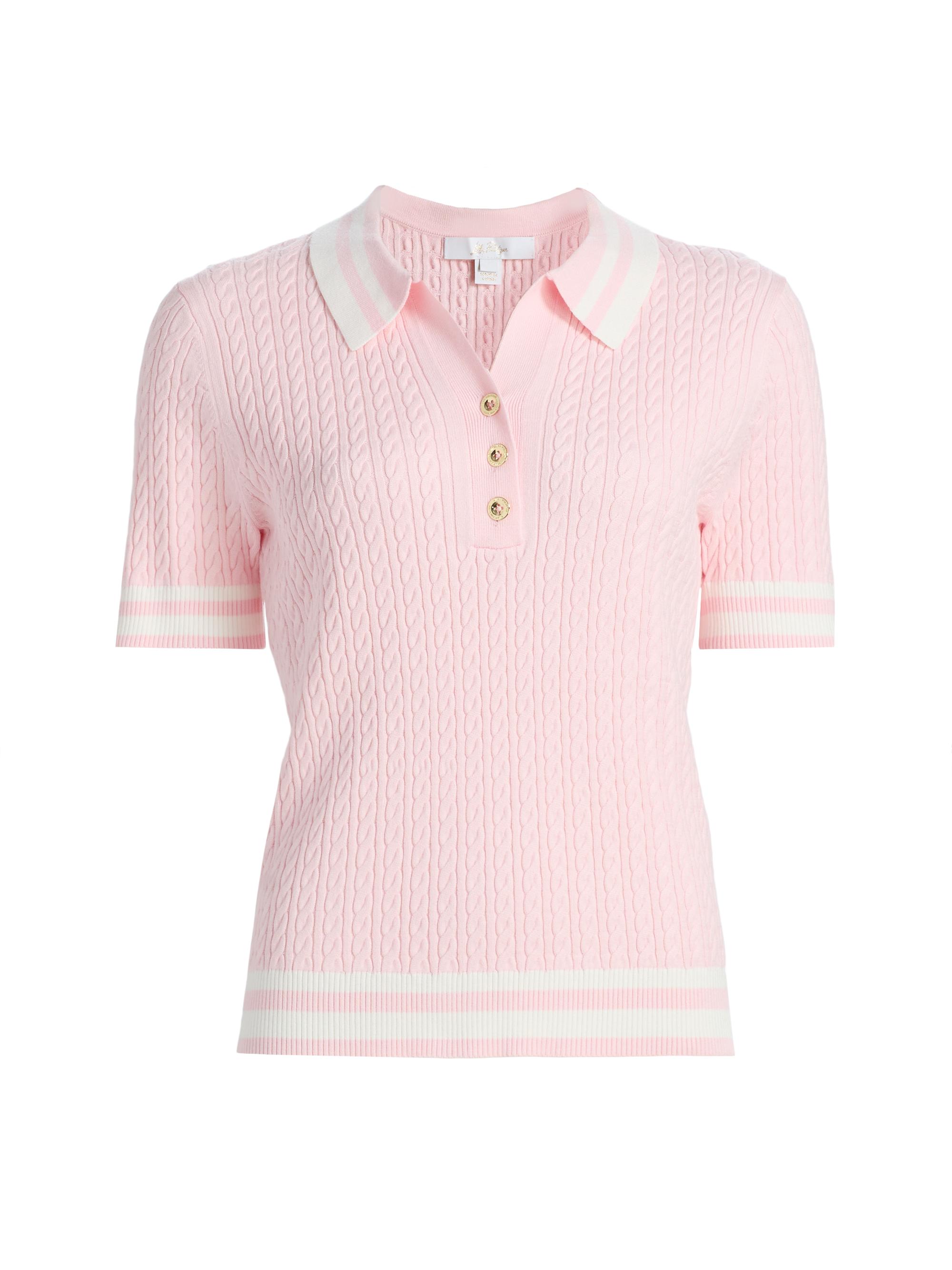 Suzette Striped Cable-Knit Polo Sweater