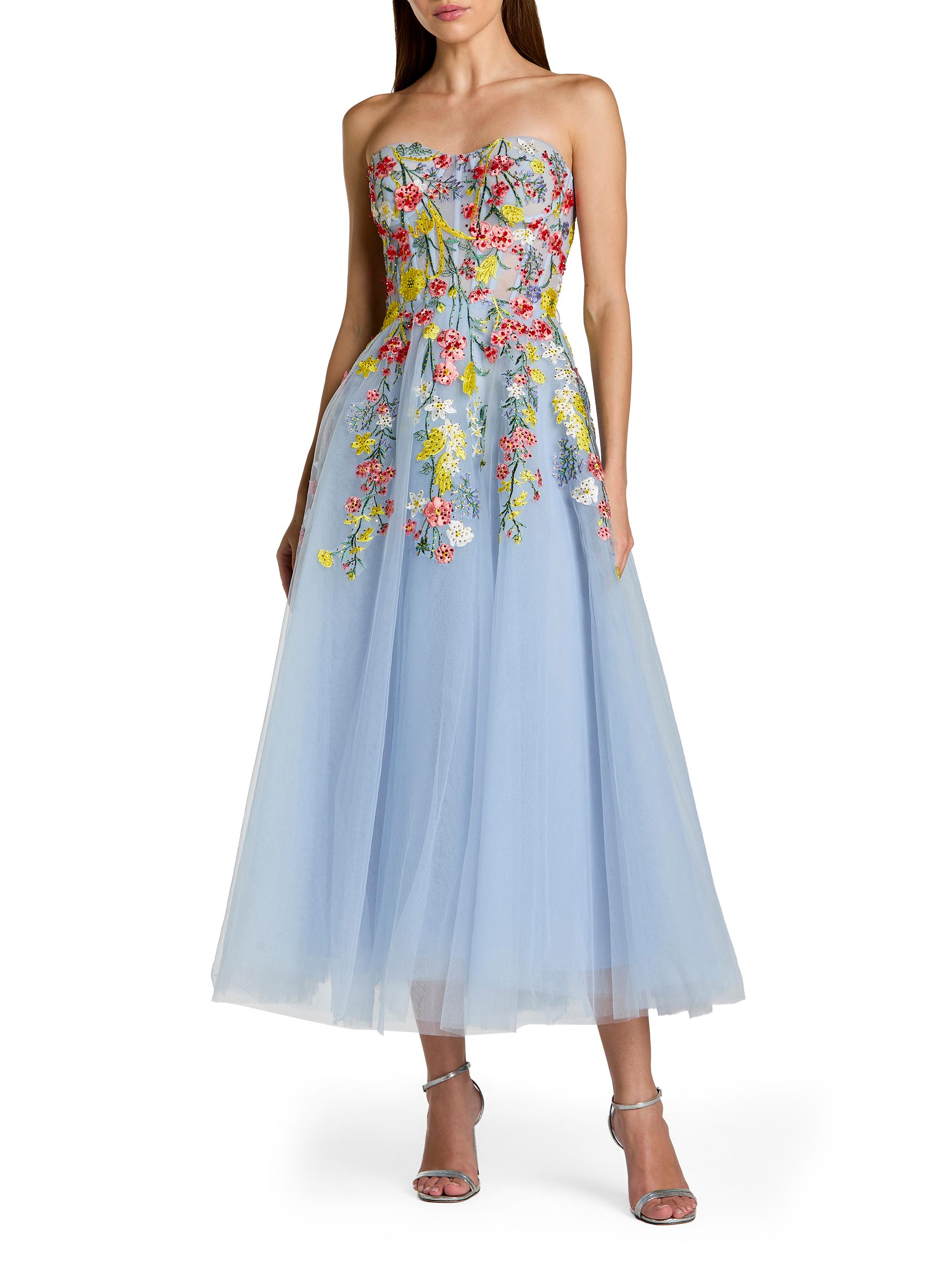 Mac Duggal Women's Floral-Embroidered Mesh Strapless Cocktail Dress - Periwinkle Multi