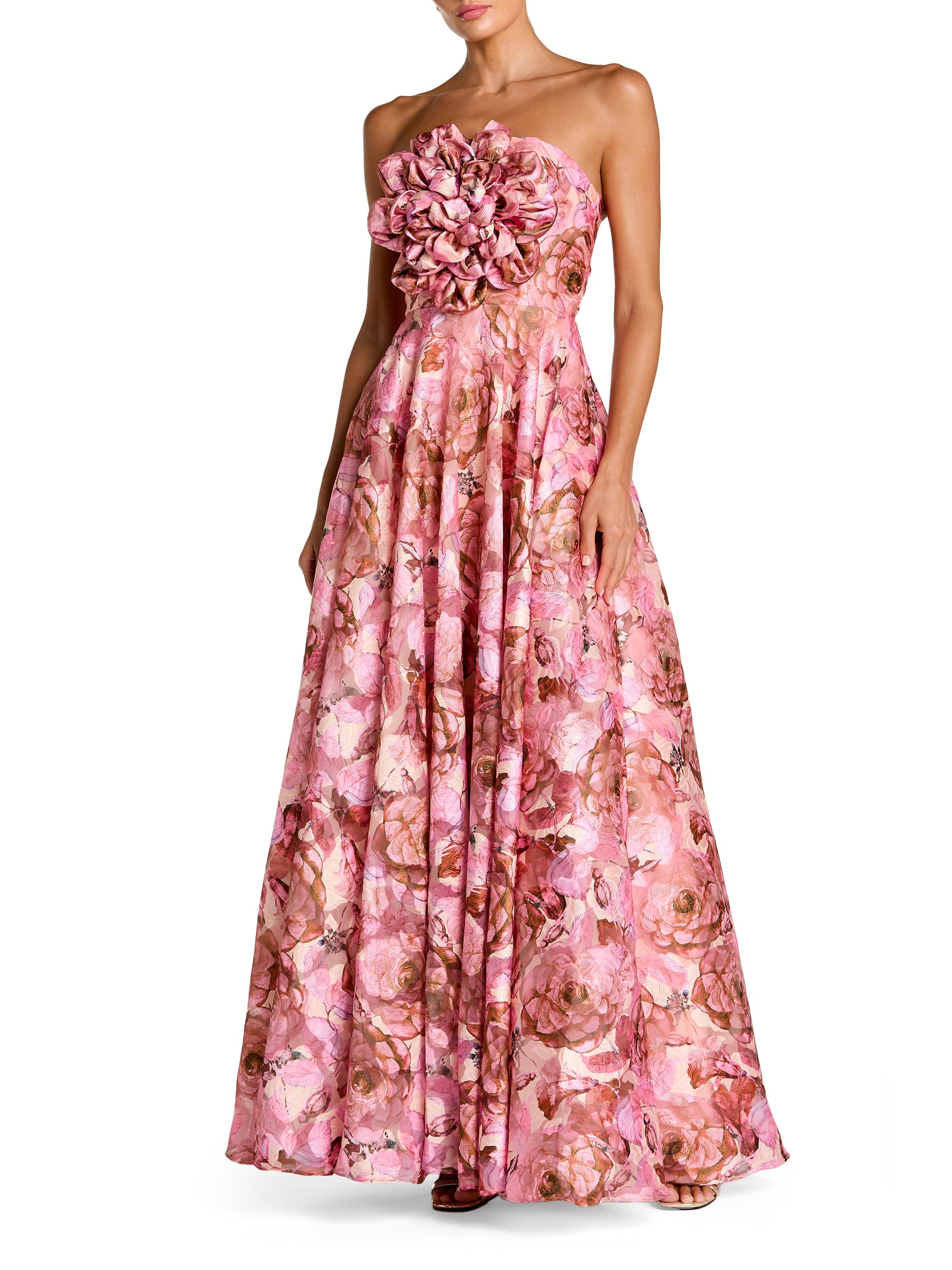 Mac Duggal Women's Floral Organza Strapless Fit-&-Flare Gown - Rose Multi