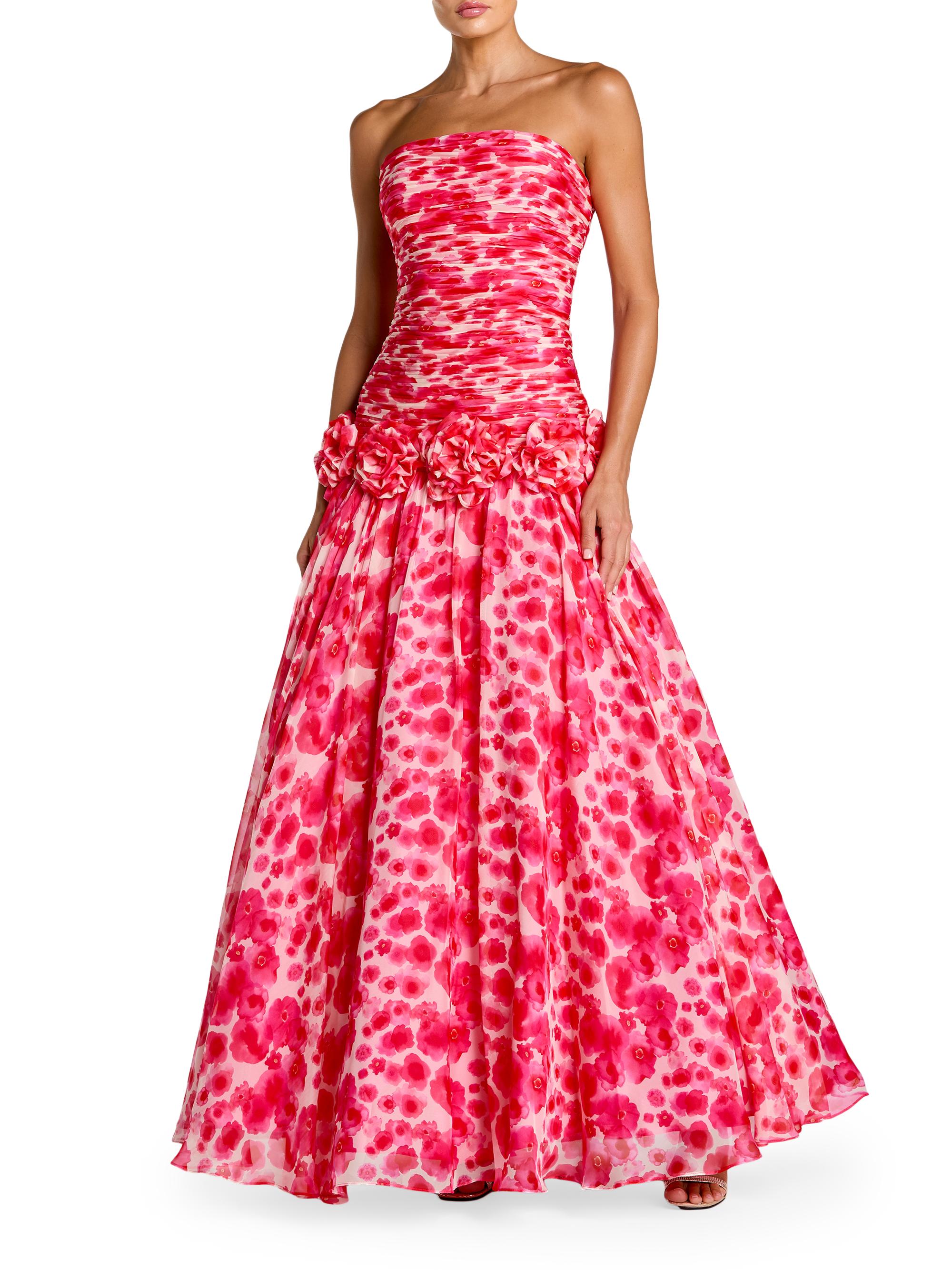 Mac Duggal Women's Floral Chiffon Strapless Gown - Grapefruit Multi