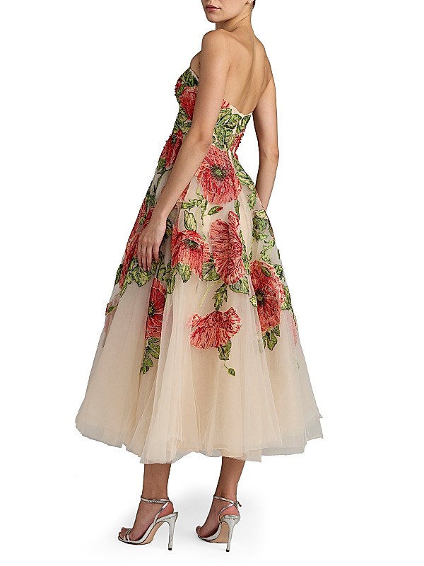 embroidered cocktail dress Pastel Floral Strapless Mini 52264 and an embroidered band at the natural waist Cloud Tulle Callas Embroidery Cocktail