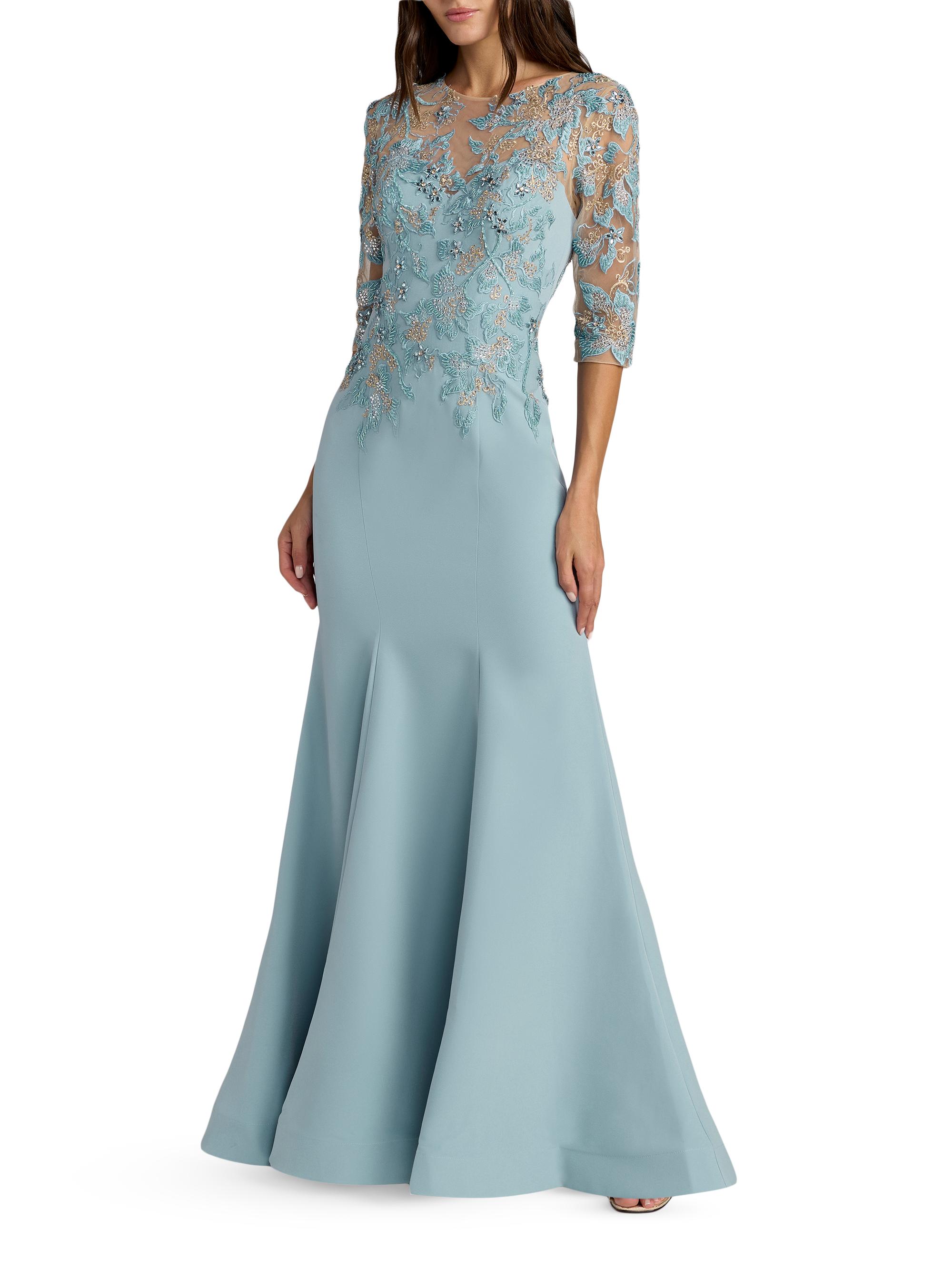 Mac Duggal Women's Floral-Embroidered Crepe Mermaid Gown - French Blue