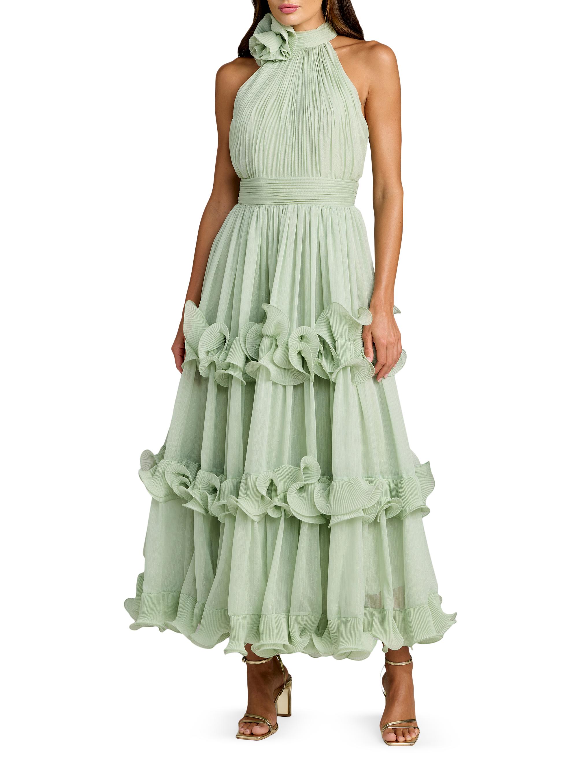 Mac Duggal Women's Pleated Chiffon Tiered Midi-Dress - Jade