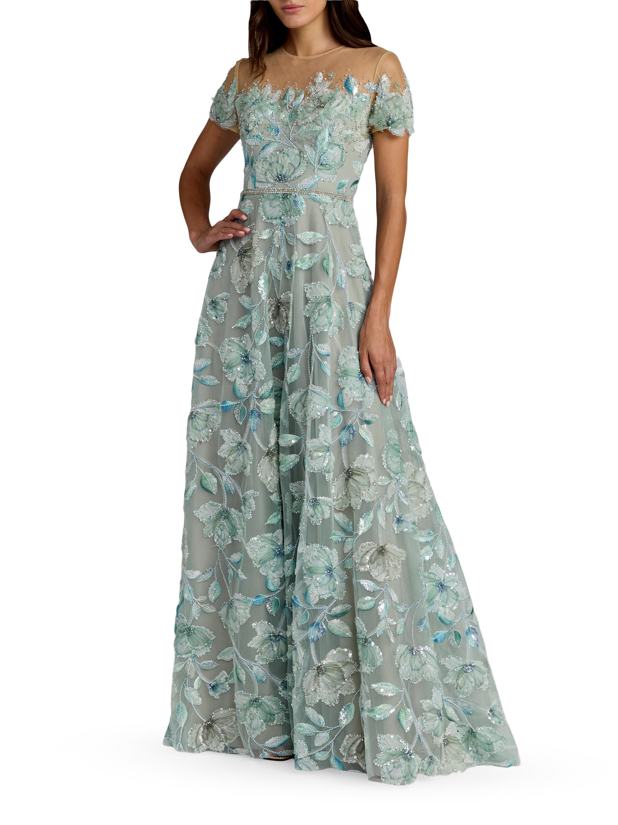Mac Duggal Women's Floral Beaded Embroidered Gown - Sage