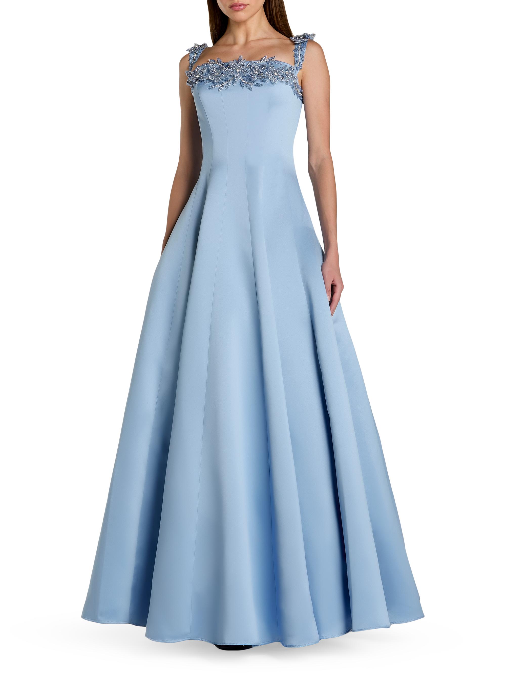 Mac Duggal Women's Beaded Satin Off-The-Shoulder Gown - Slate Blue