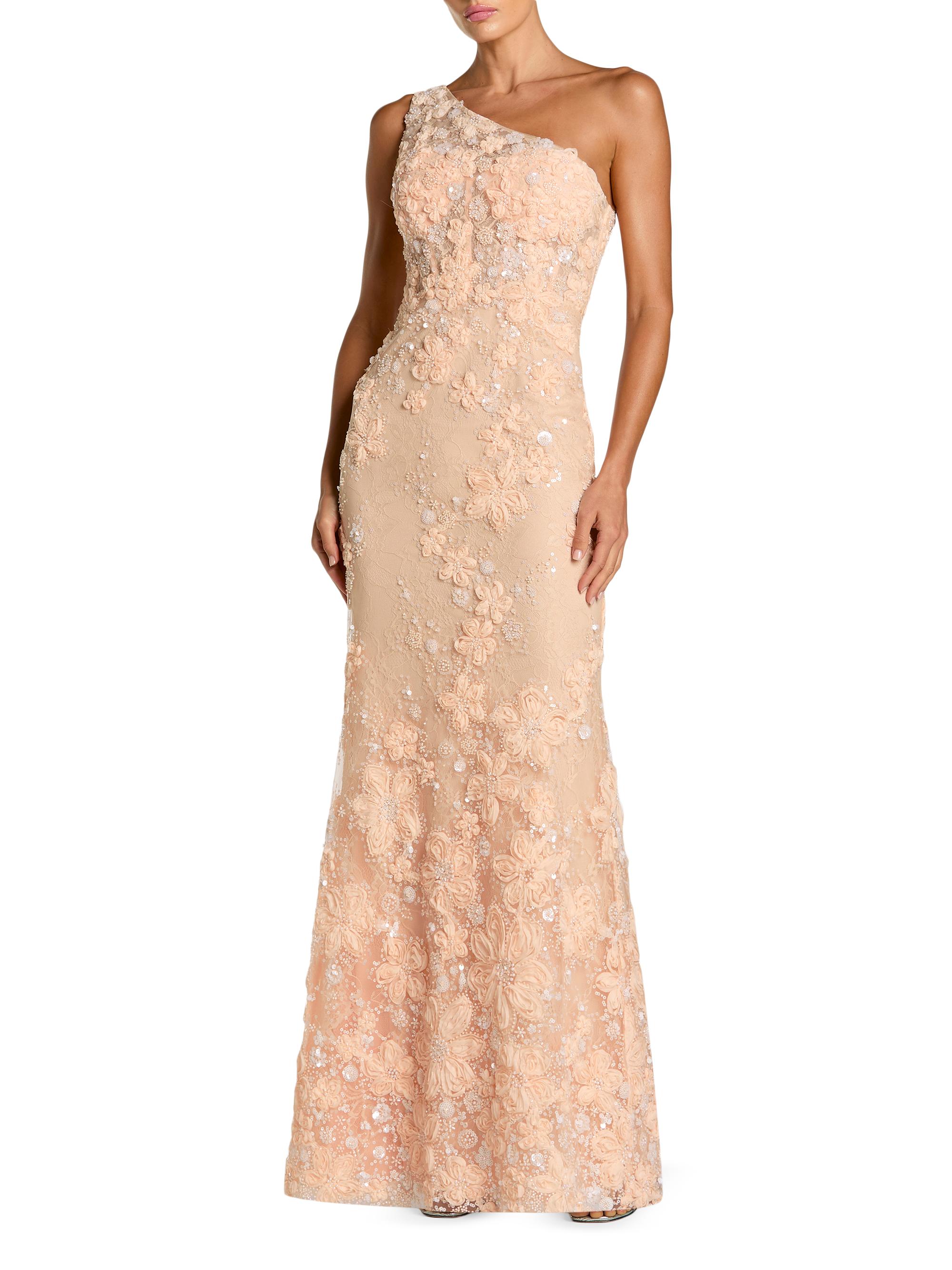 Mac Duggal Women's Floral Embroidered One-Shoulder Column Gown - Peach