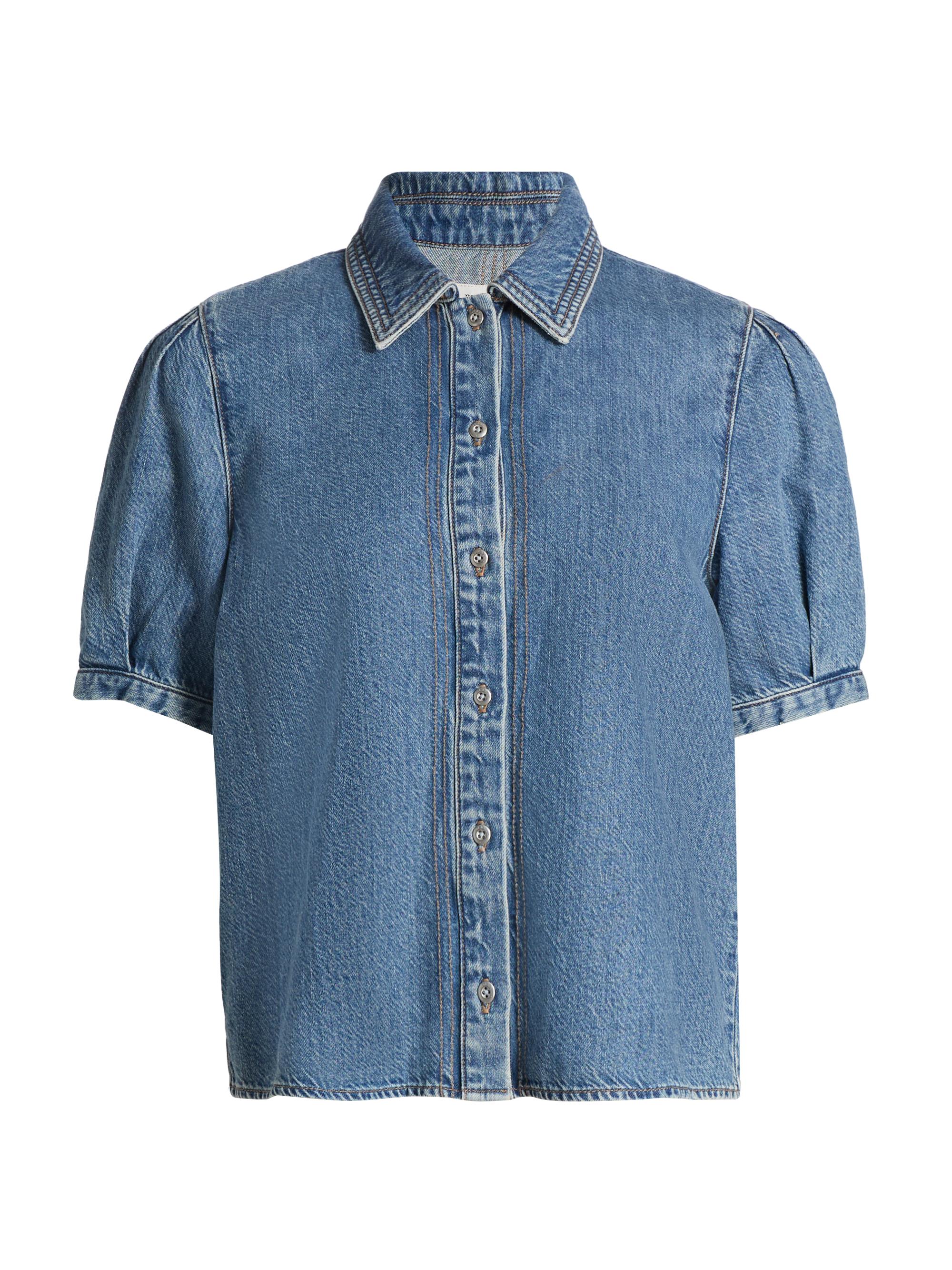 Frame Gillian Denim Puff-Sleeve Shirt | Saks Fifth Avenue