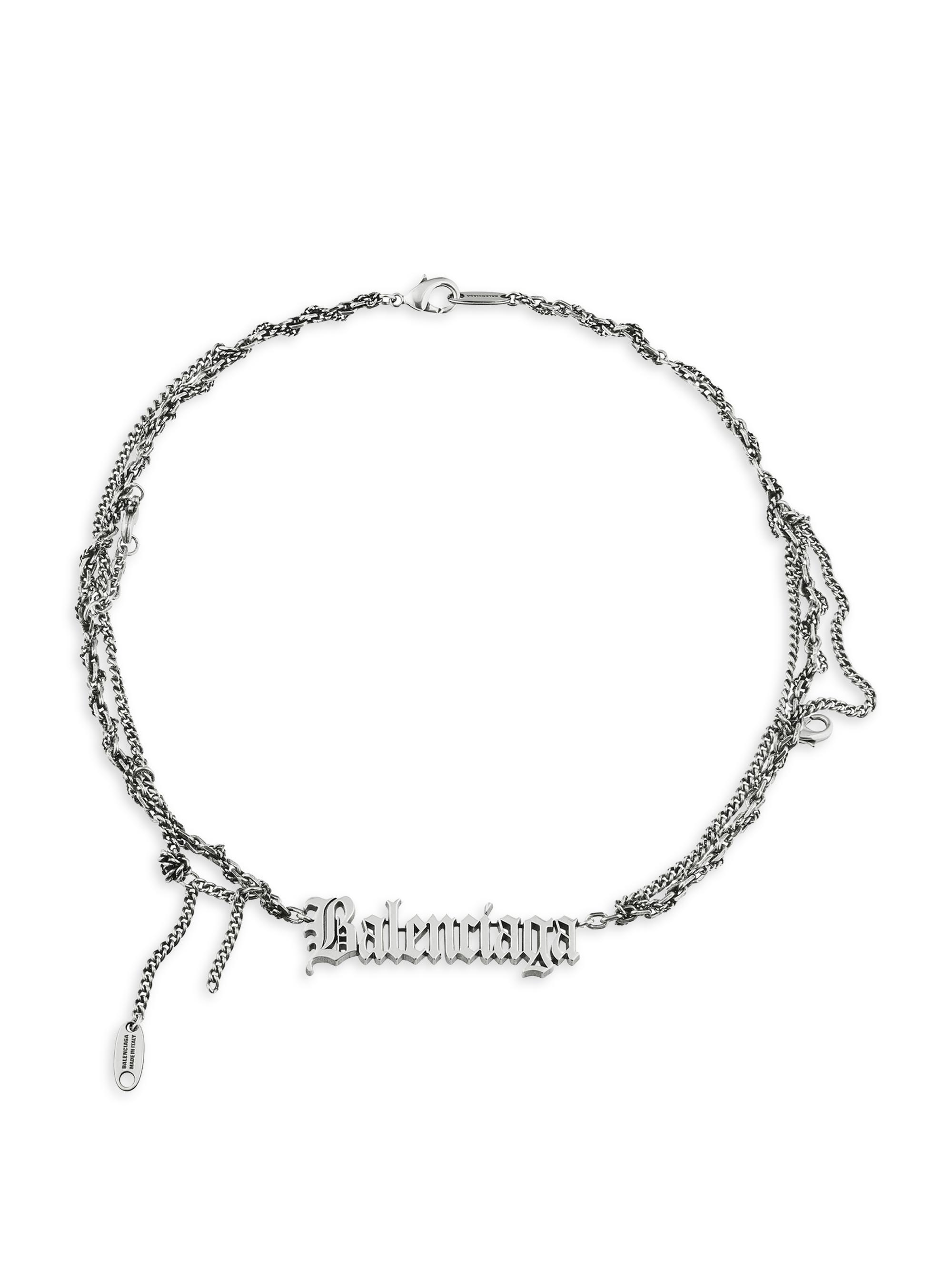 Balenciaga Men's Typo Destroyed Necklace - Antique Silver