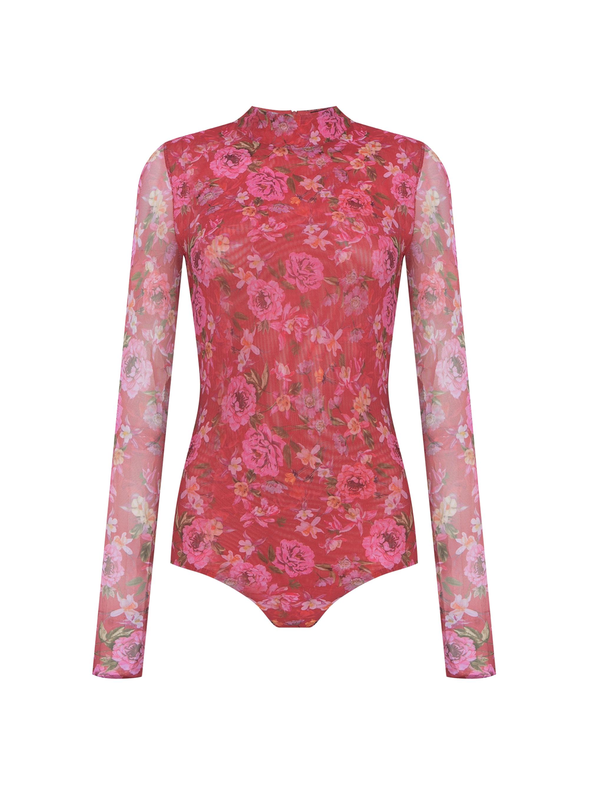 PatBO Women's Peony Floral Mesh Bodysuit - Red