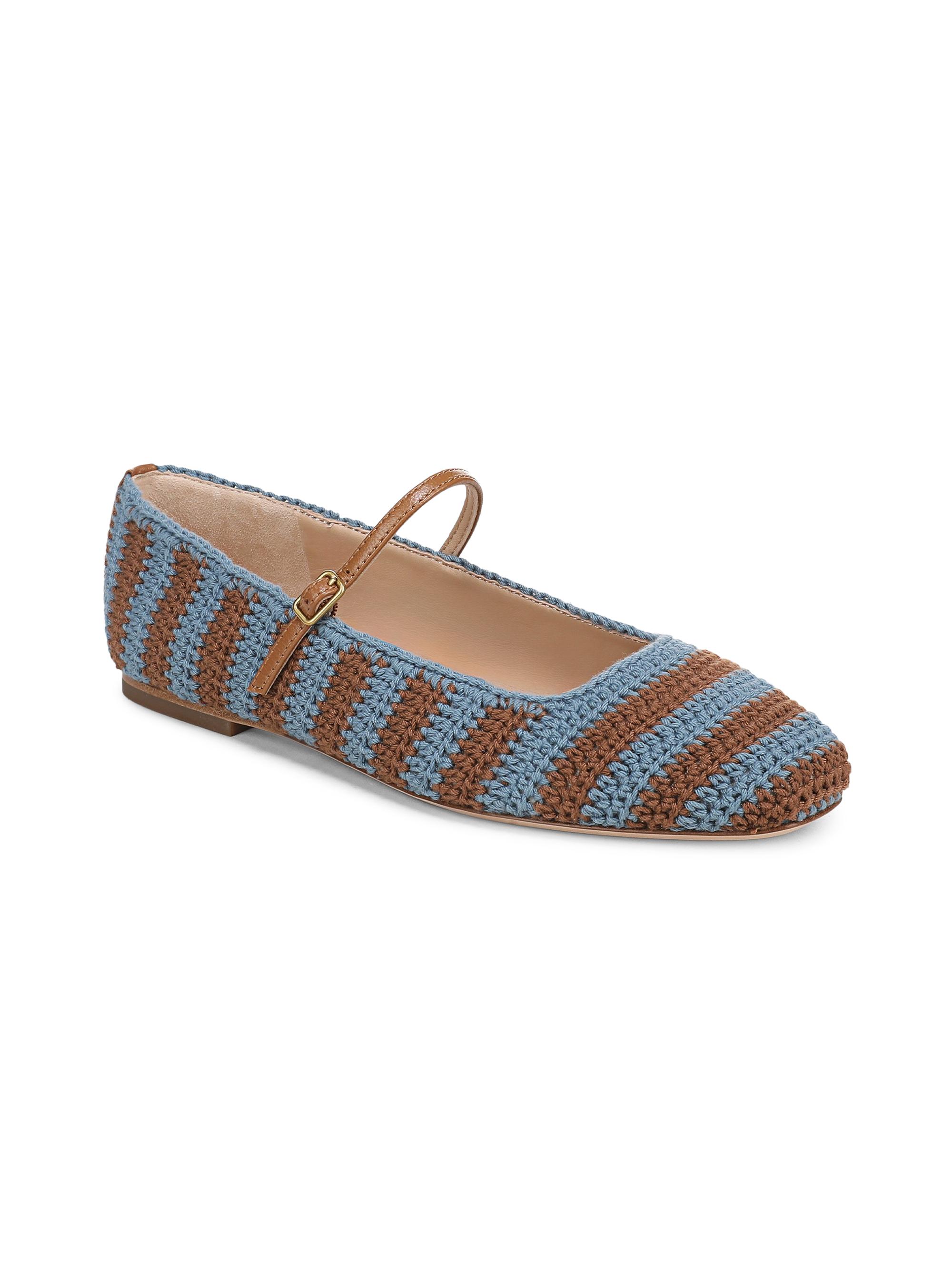 Veronica Beard Women's Ellie Striped Crochet Leather Mary Janes - Navy Ecru