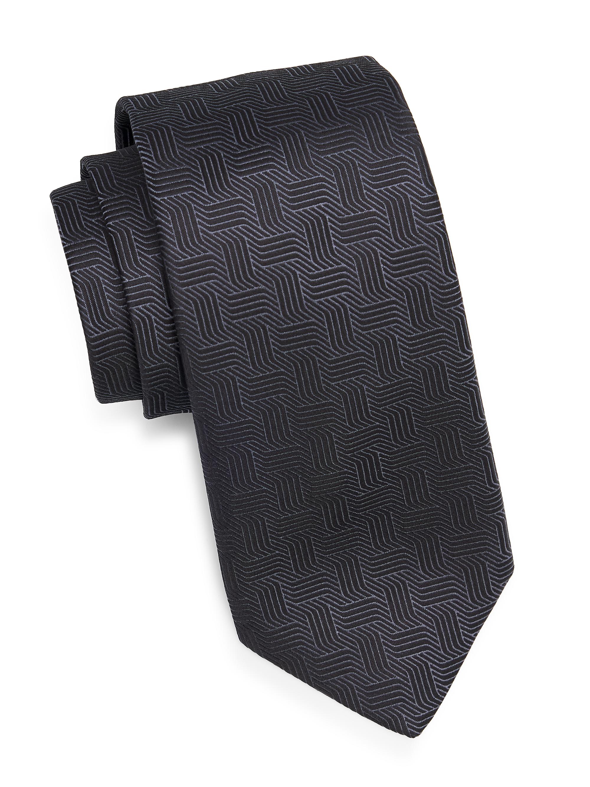 Canali Men's Art Deco Silk Tie - Charcoal