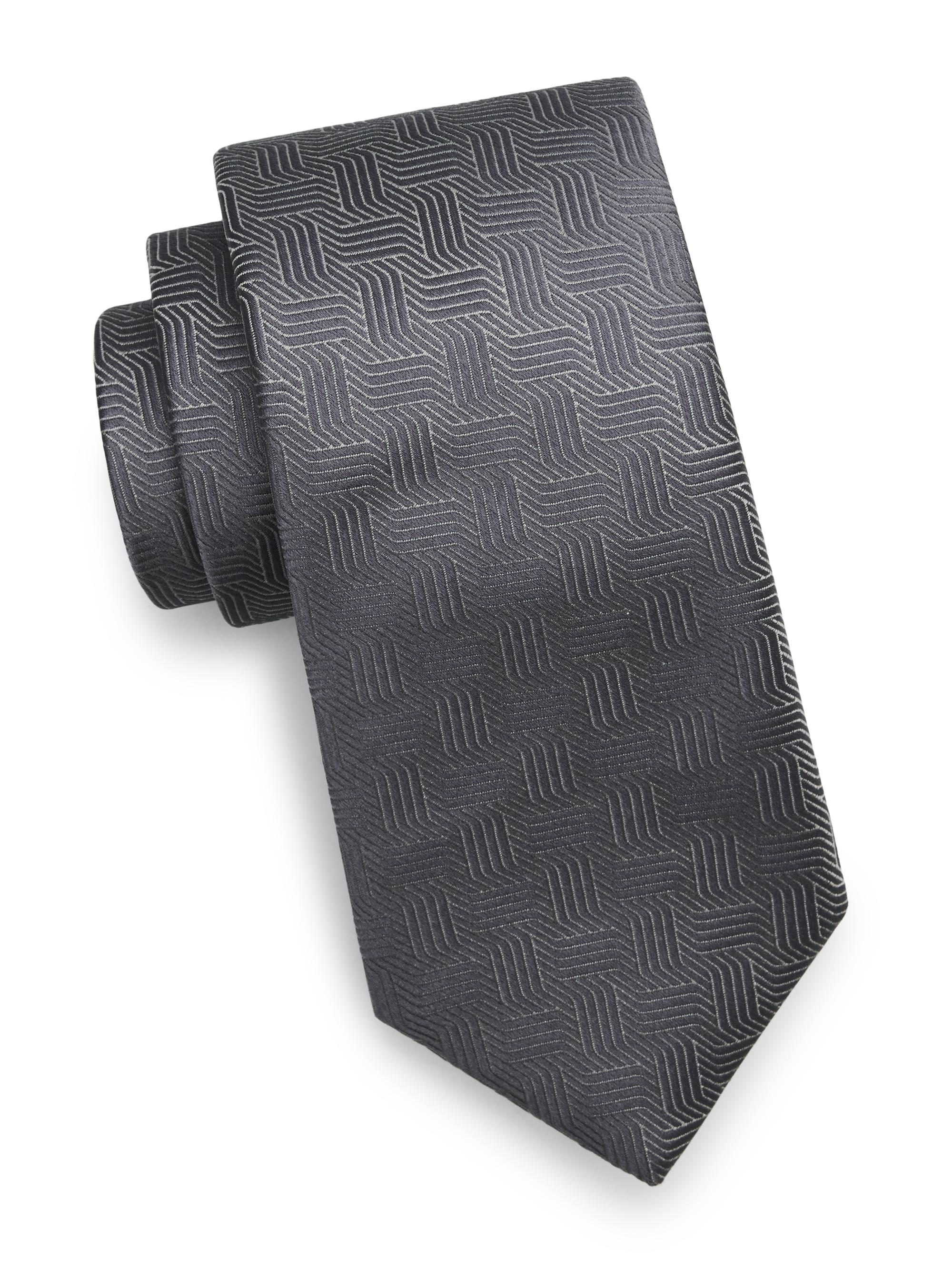 Canali Men's Art Deco Motif Silk Tie - Silver