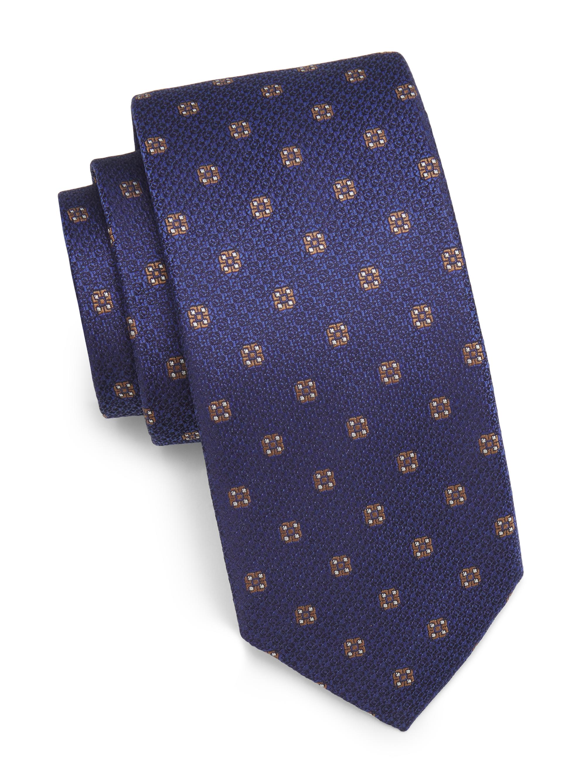 Canali Men's Textured Medallion Silk Tie - Blue