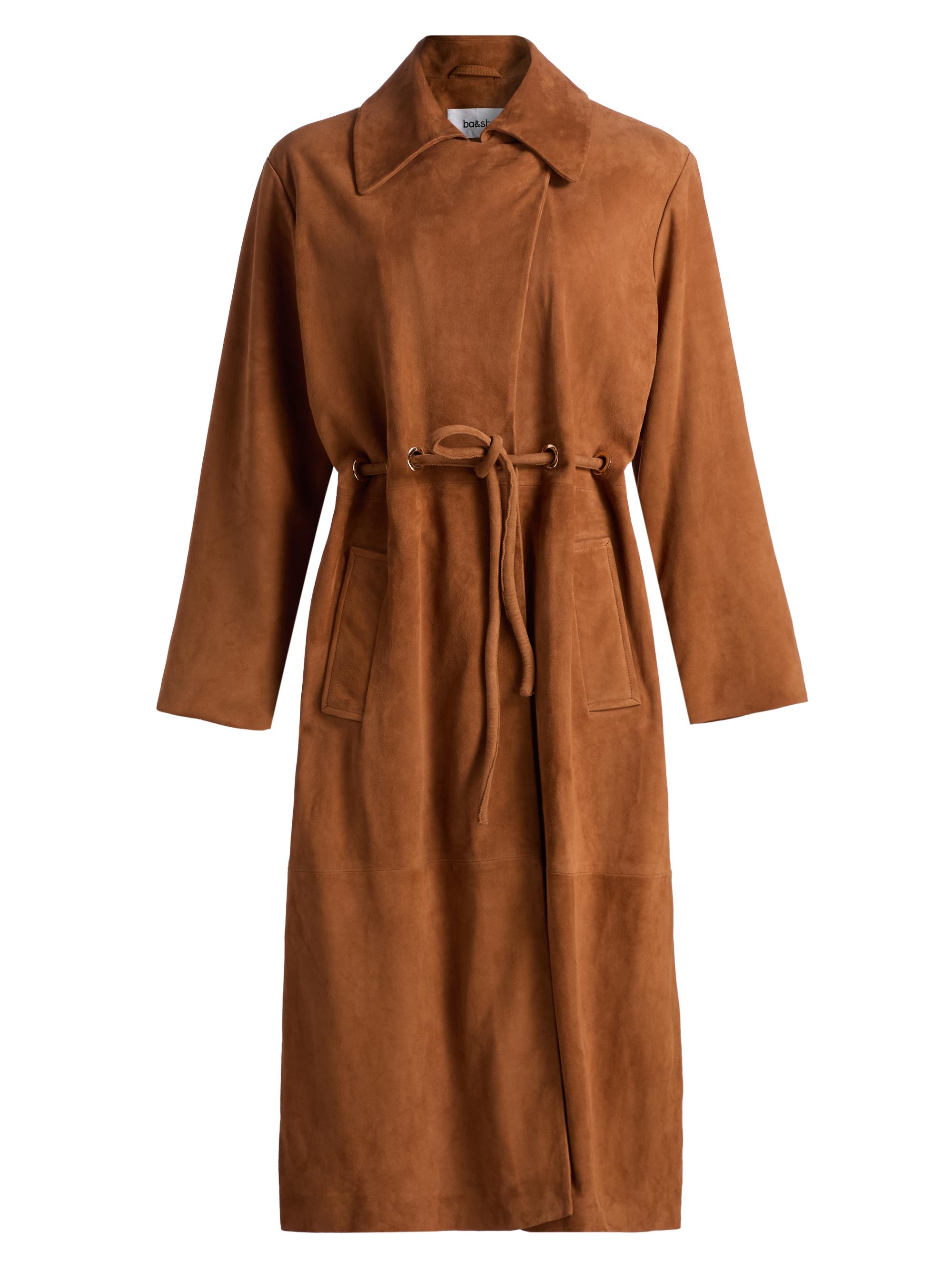 ba & sh Women's Matte Suede Trench Coat - Camel