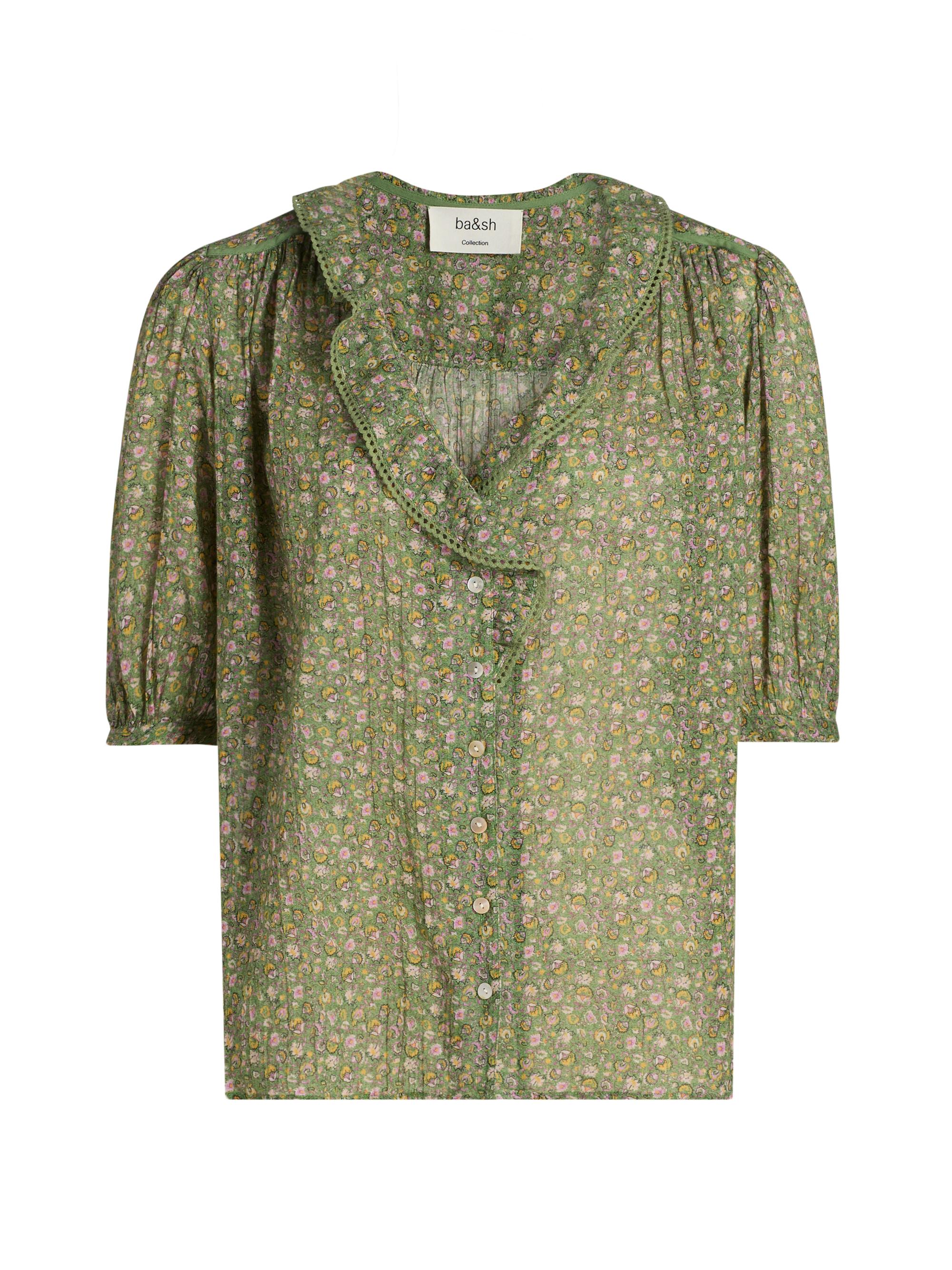 ba & sh Women's Floral Embroidered-Trim Cotton Top - Vert