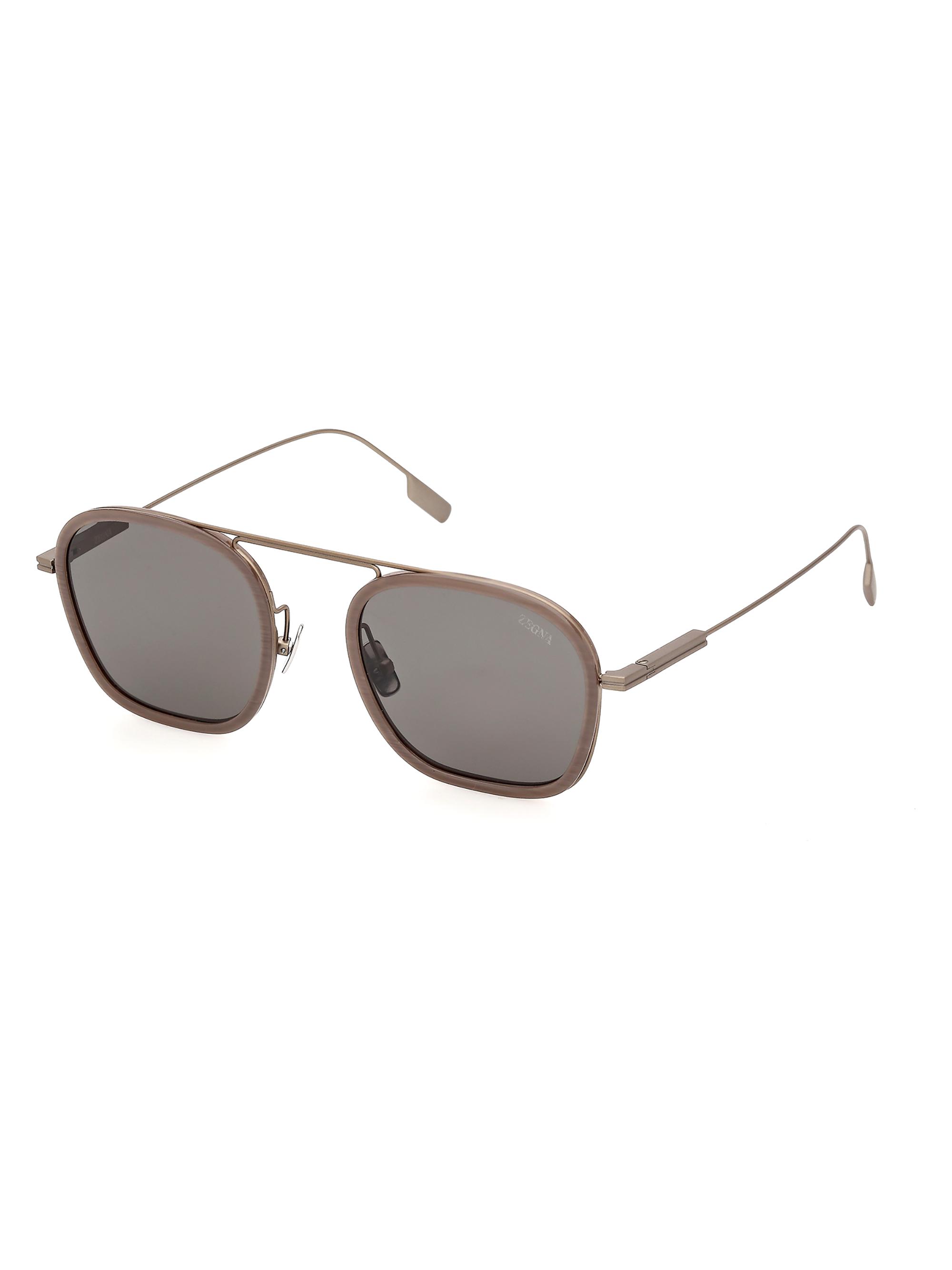 ZEGNA Men's Titanium Round 51MM Sunglasses - Brown Grey