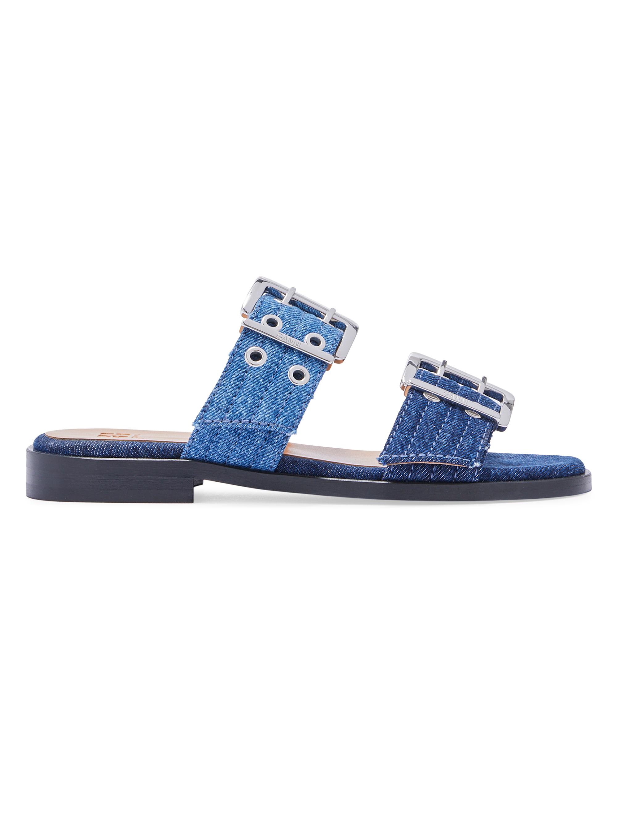 Ganni Butterfly Wedge Denim Mule Sandals | Saks Fifth Avenue
