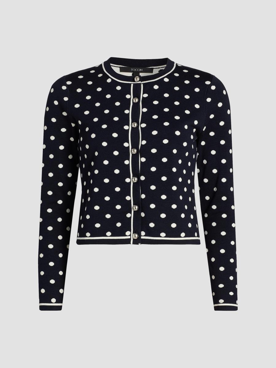 Toccin Xandra Polka Dot Silk-Blend Crewneck Cardigan | Saks Fifth