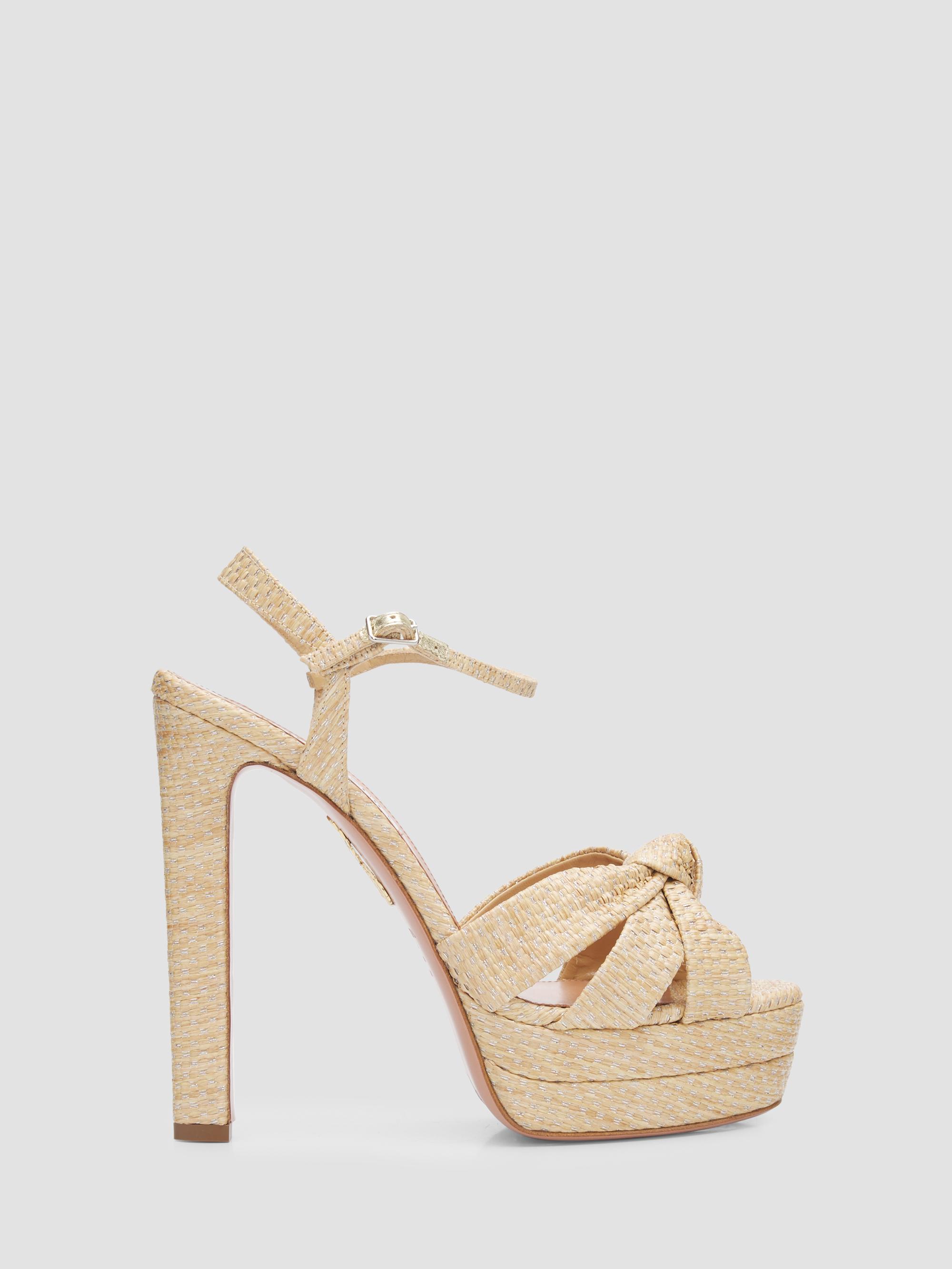 Aquazzura Women's Nina Raffia 130MM Platform Sandals - Natural Silver - Women's Clothing
