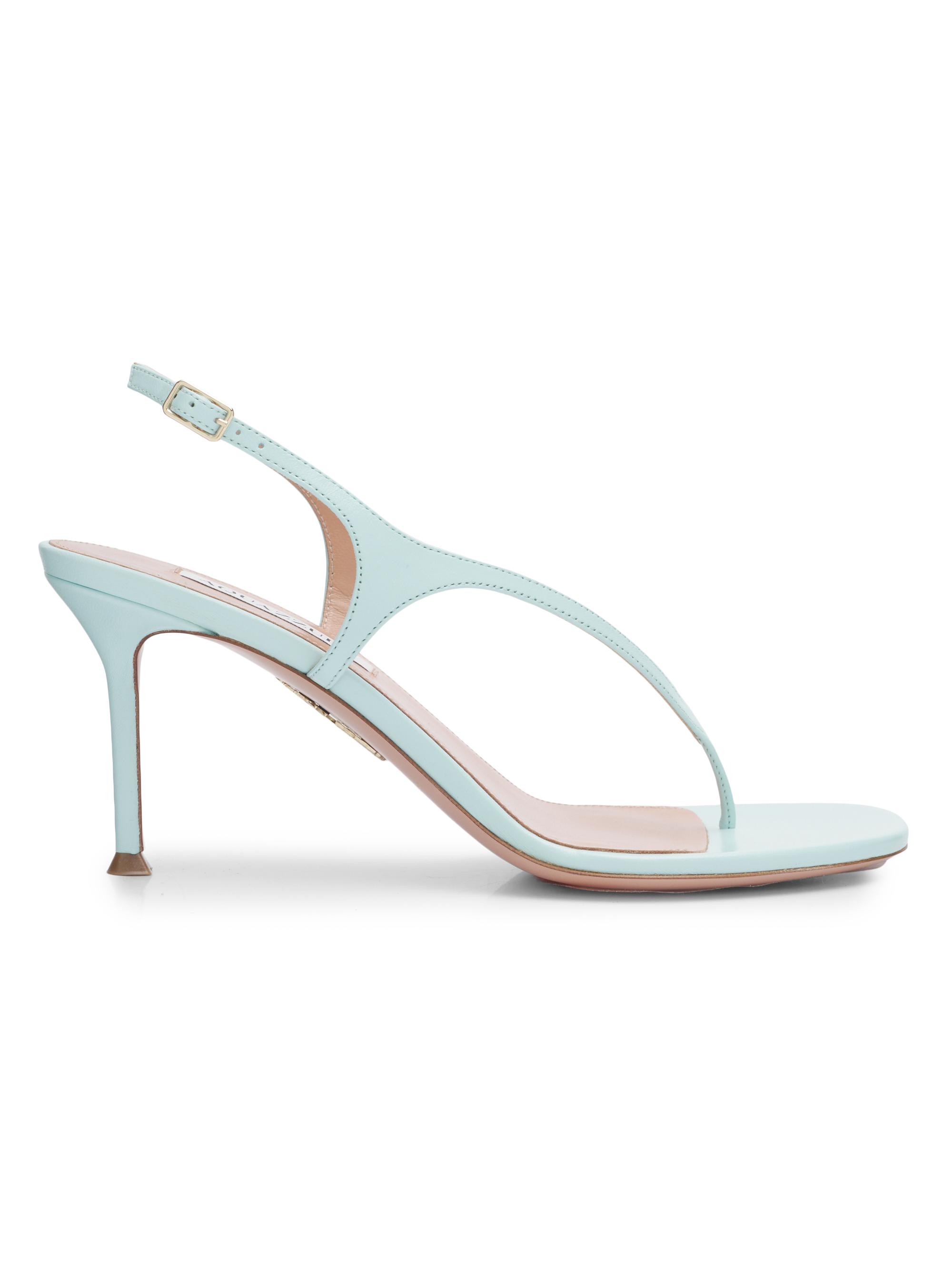 Aquazzura Women's Bikini 75MM Leather Thong Sandals - Seabreeze