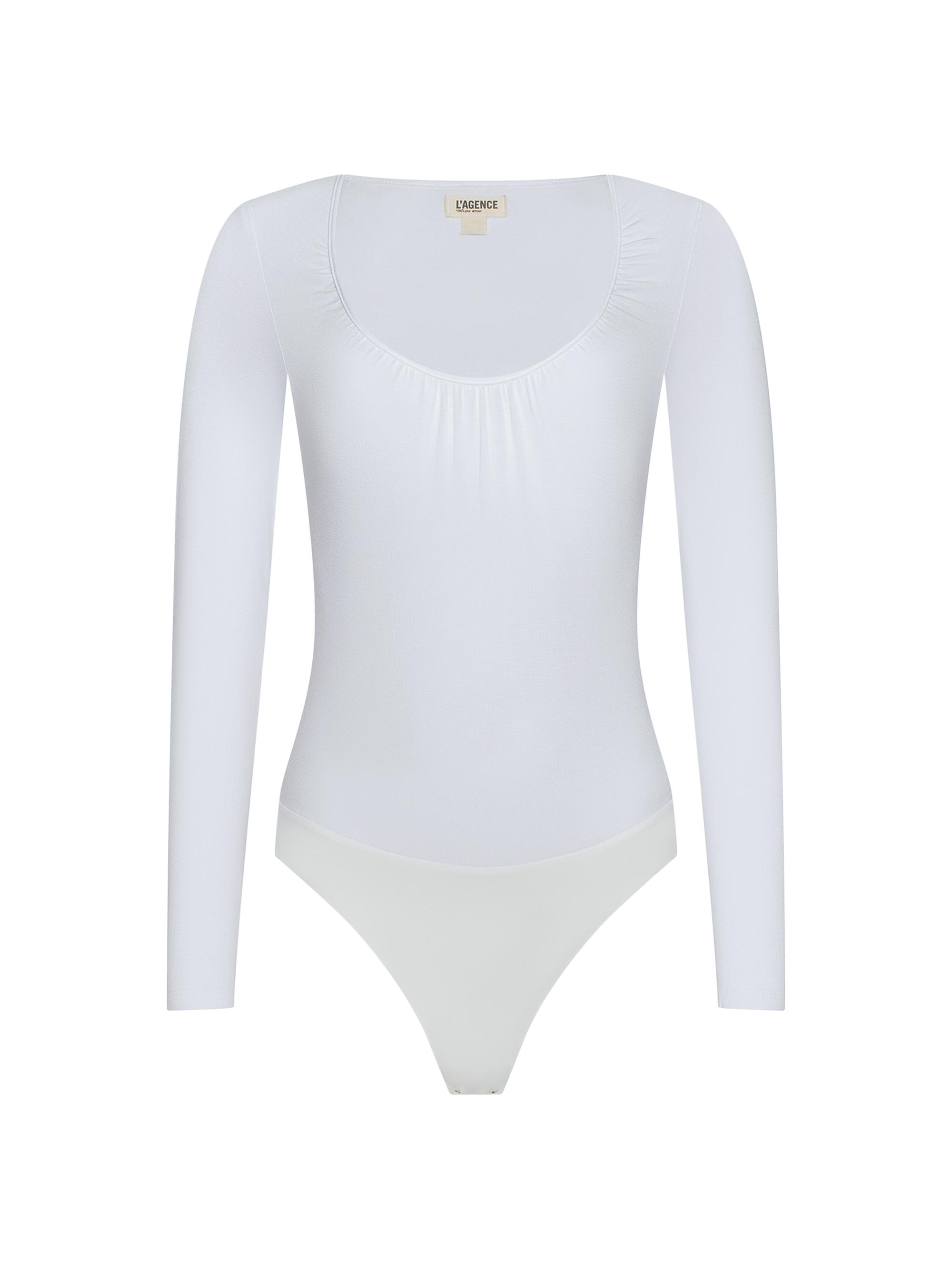L'AGENCE Women's Cassandra Ruched Bodysuit - White | Thumbnail 6