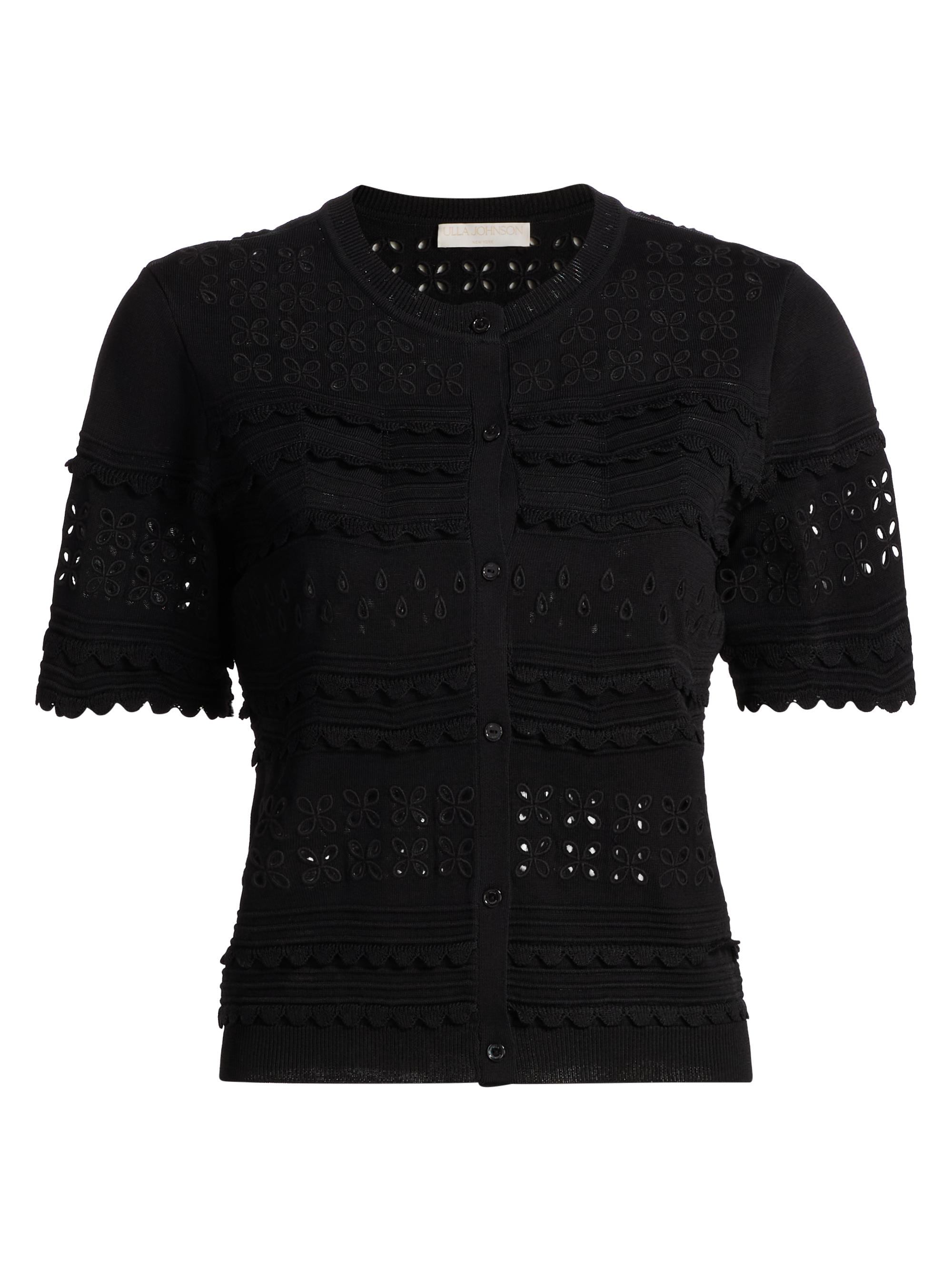 Ulla Johnson Women's Abriana Eyelet Cropped Cardigan - Noir