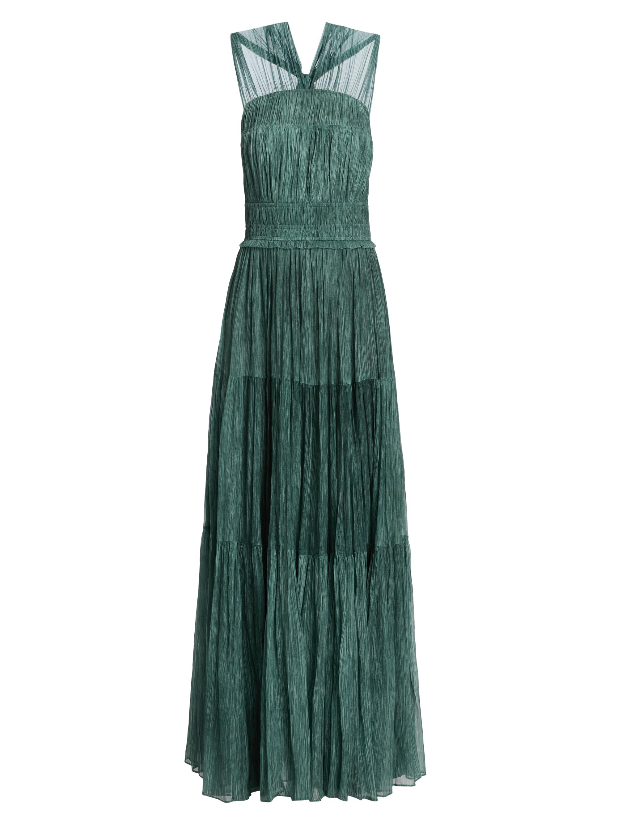 Ulla Johnson Women's Freesia Shirred Silk Chiffon Sleeveless Gown - Kelp