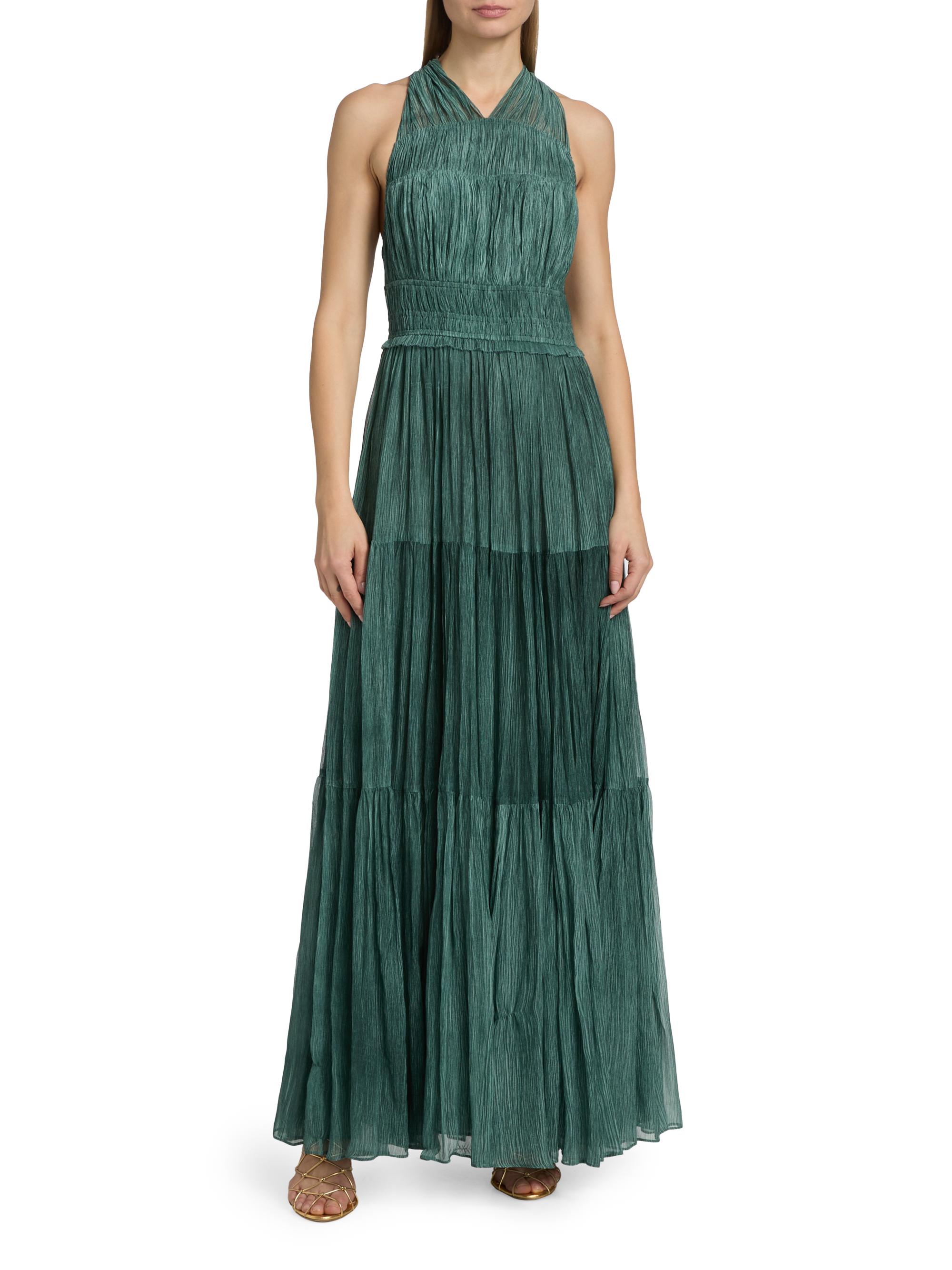 Ulla Johnson Women's Freesia Shirred Silk Chiffon Sleeveless Gown - Kelp | Thumbnail 3