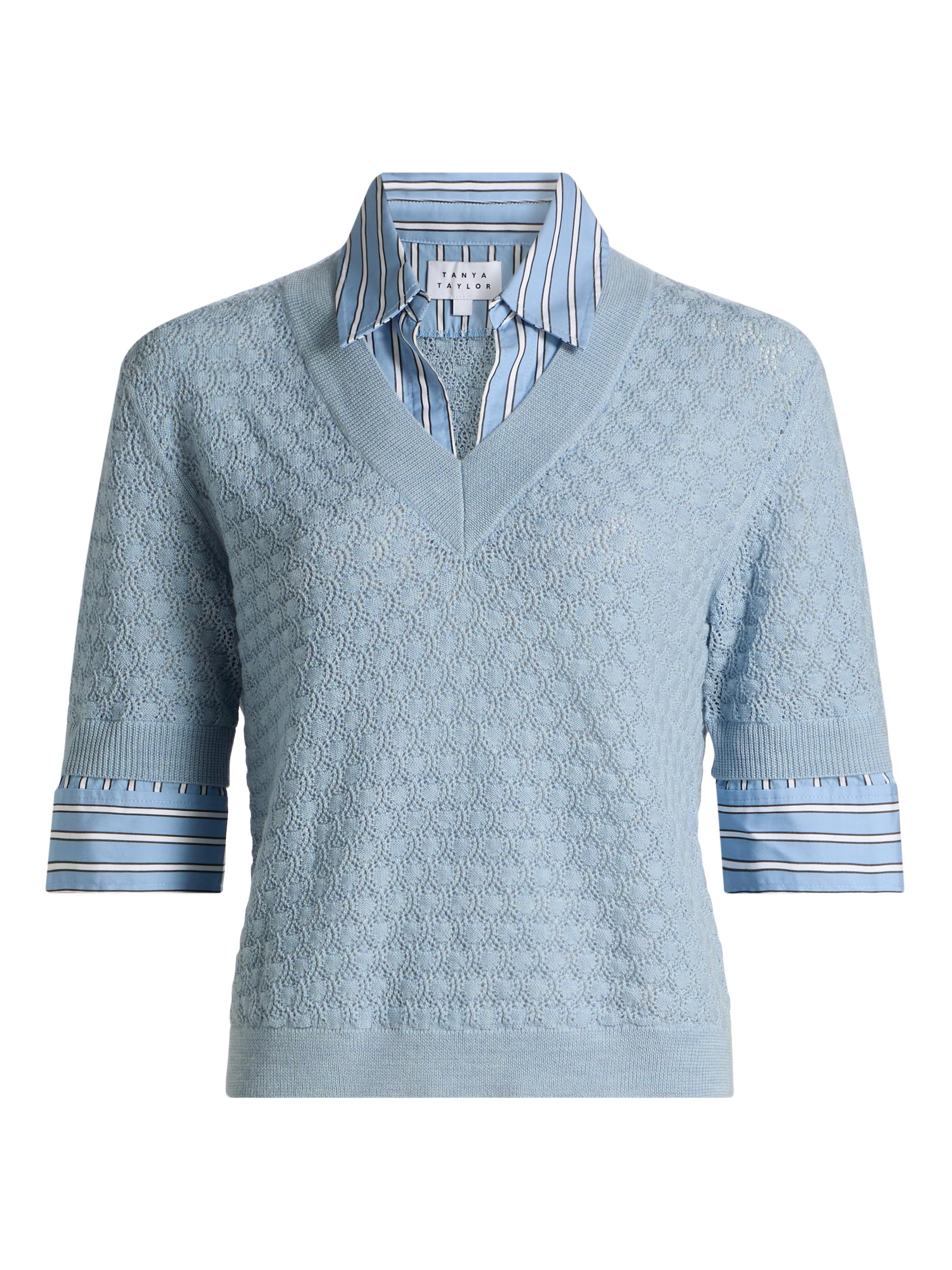 Tanya Taylor Women's Esme Layered Pointelle Knit Top - Powder Blue