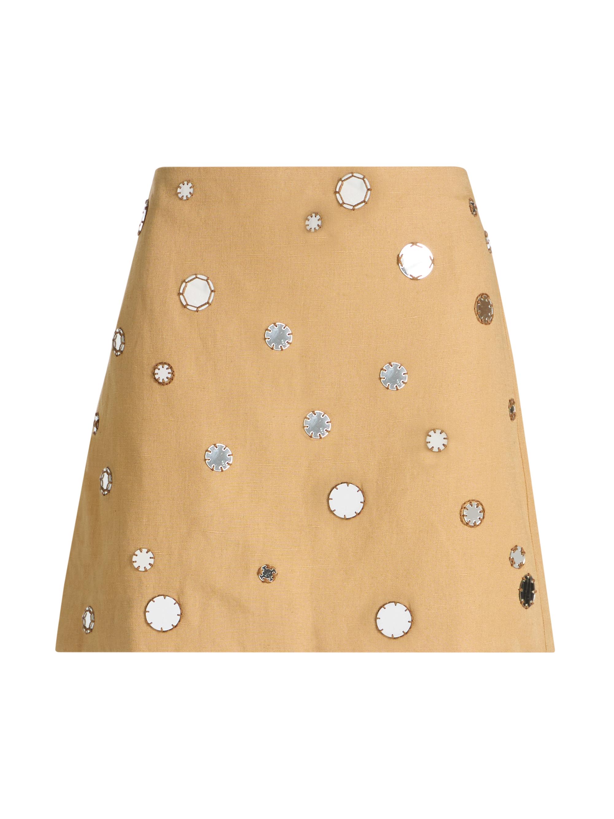Tanya Taylor Women's Ari Mirror Embellished Linen-Blend Miniskirt - Dark Khaki | Thumbnail 8