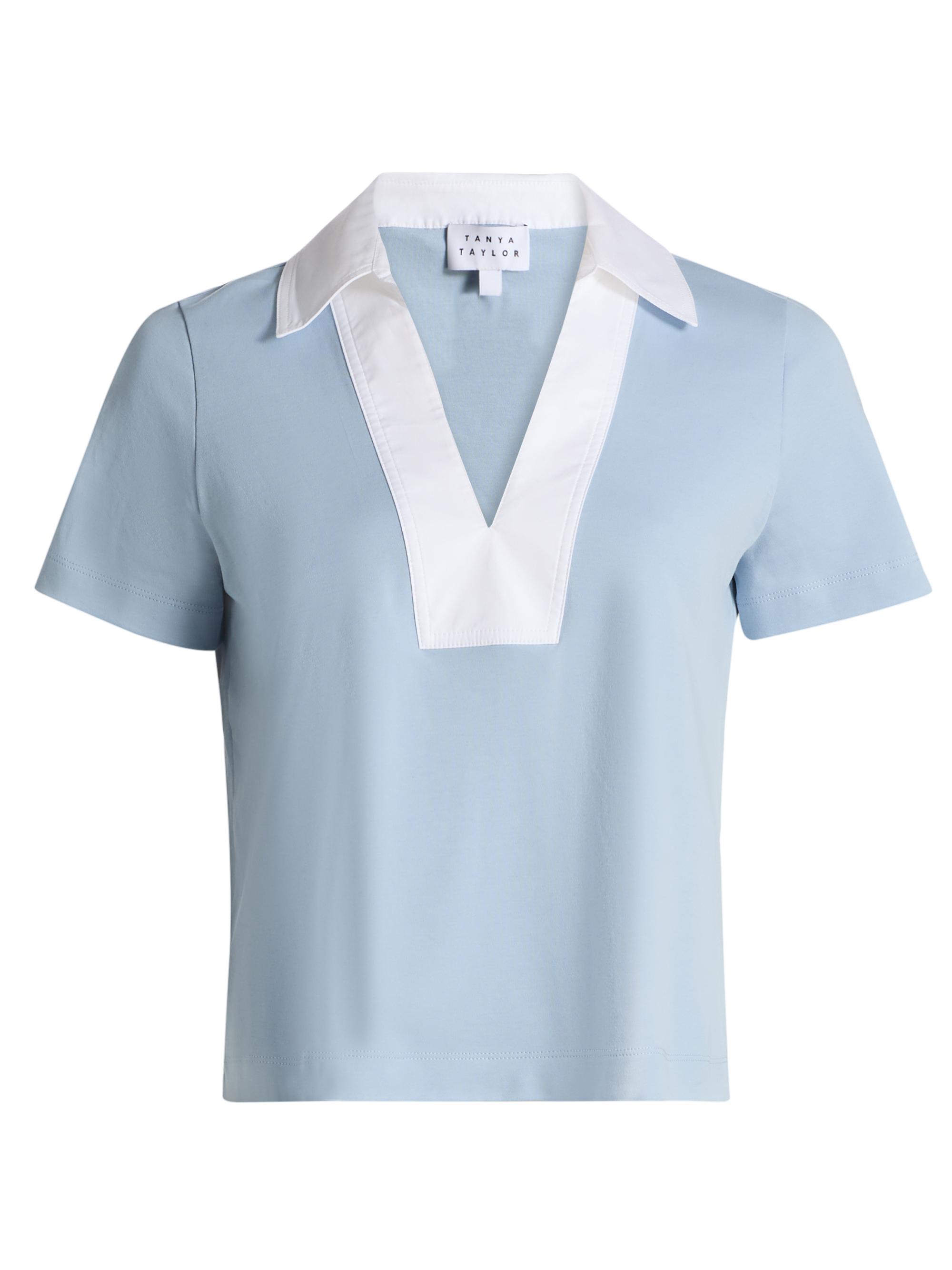 Tanya Taylor Women's Melanie Johnny Collar Cotton Short-Sleeve Top - Powder Blue