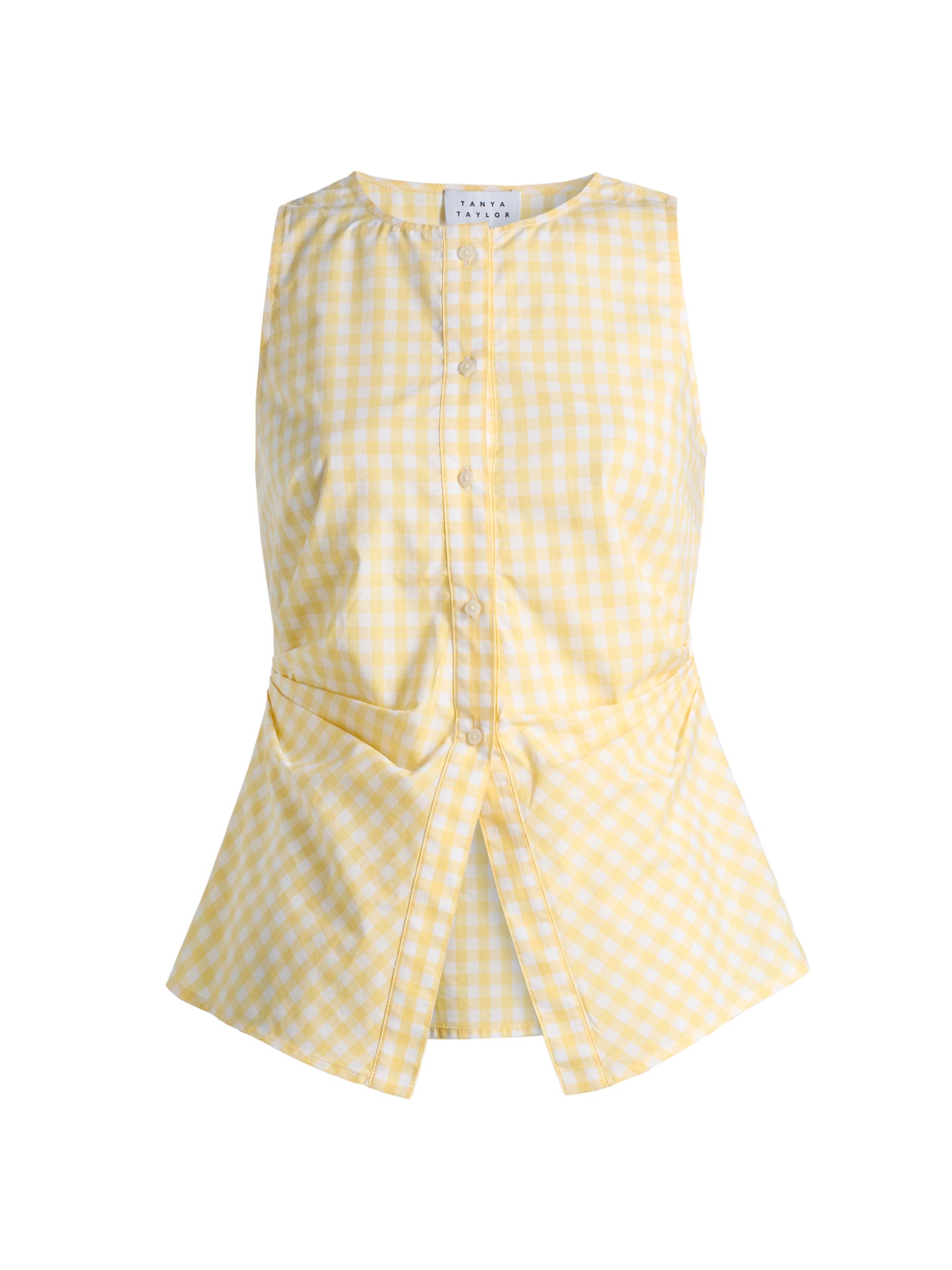 Tanya Taylor Women's Oscar Gingham Cotton Side Pleat Top - Lemon Meringue Multi