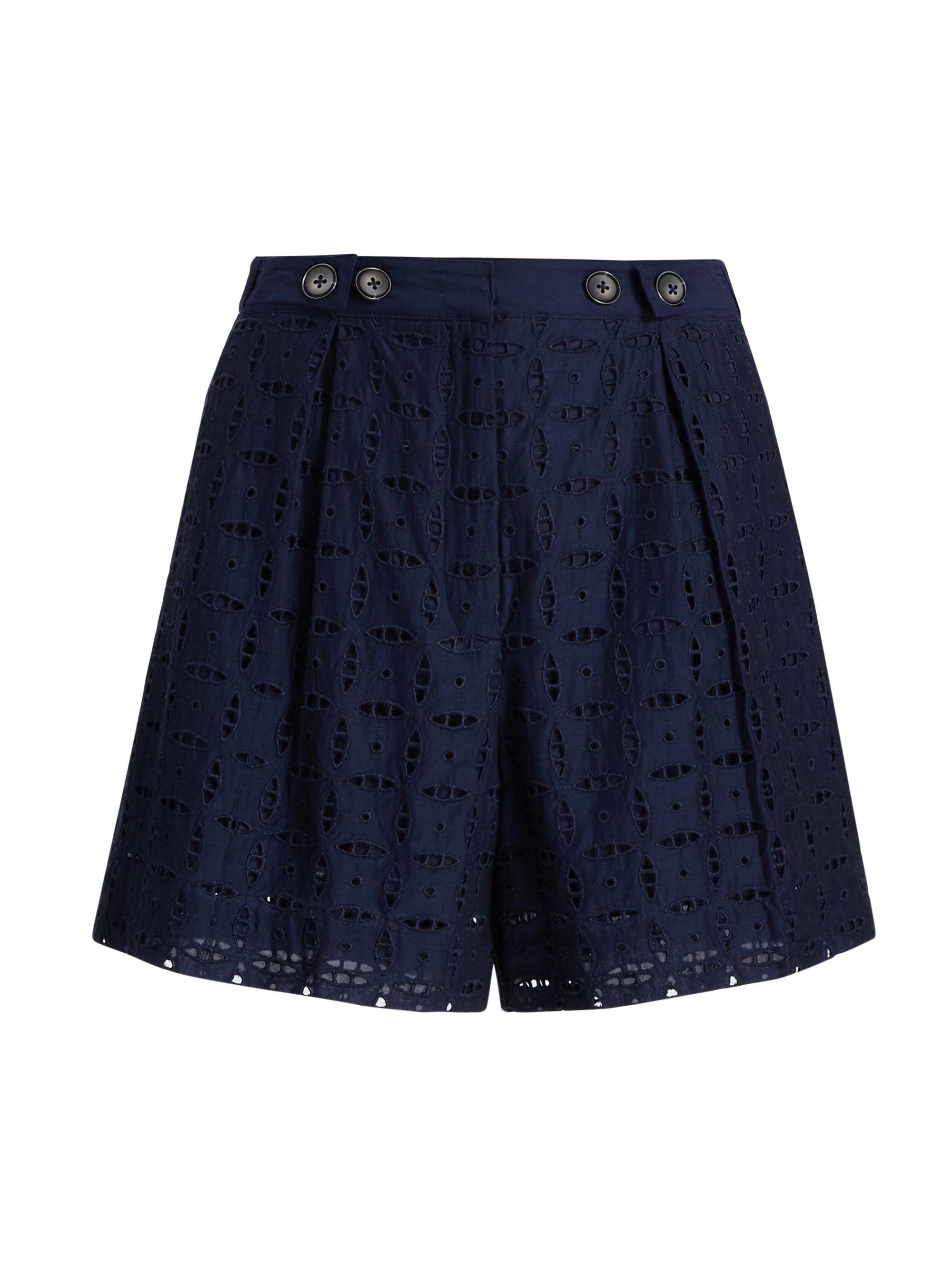 Derek Lam 10 Crosby Boswell Pleated Embroidered Eyelet Shorts