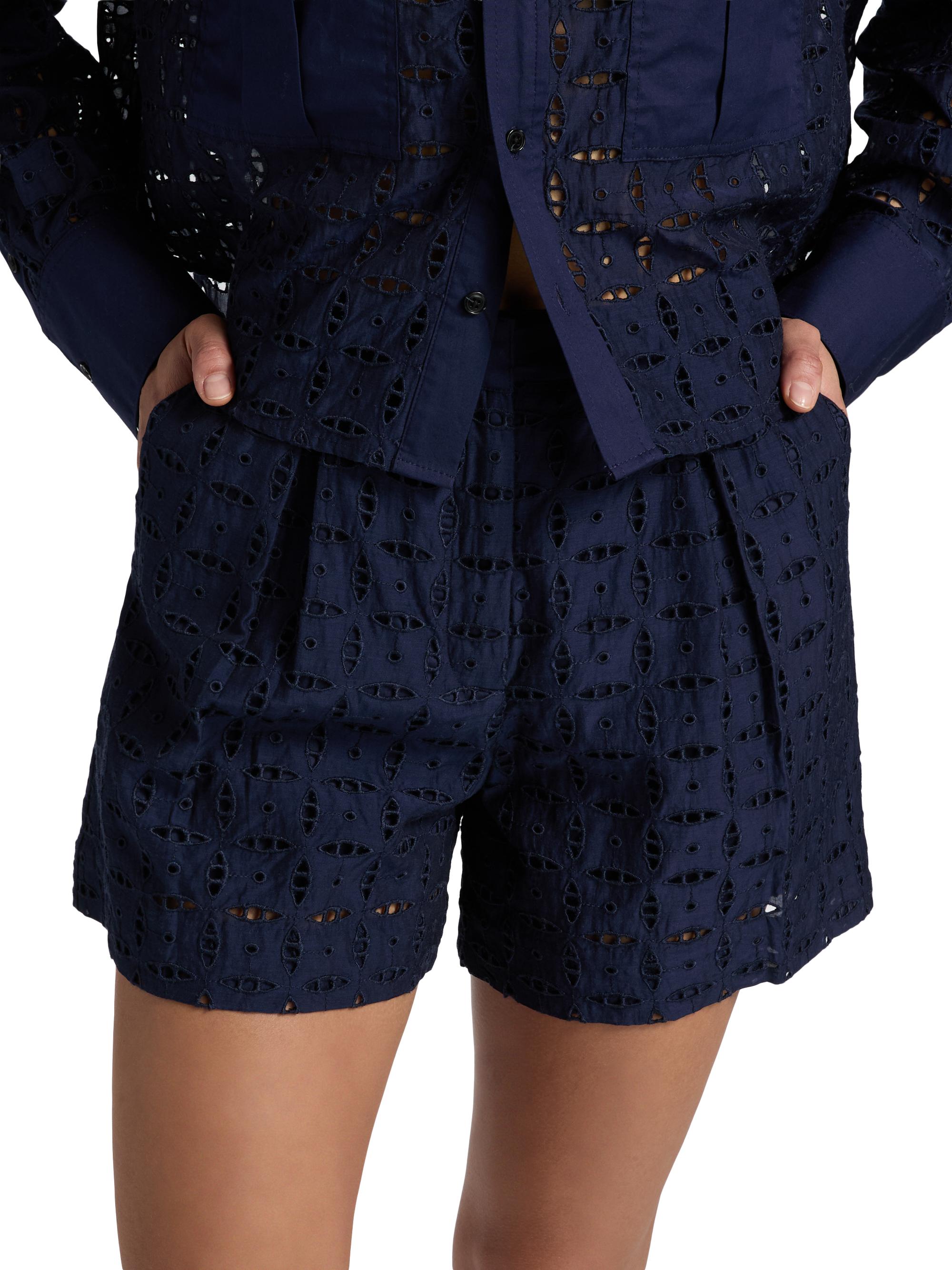 Derek Lam 10 Crosby Boswell Pleated Embroidered Eyelet Shorts