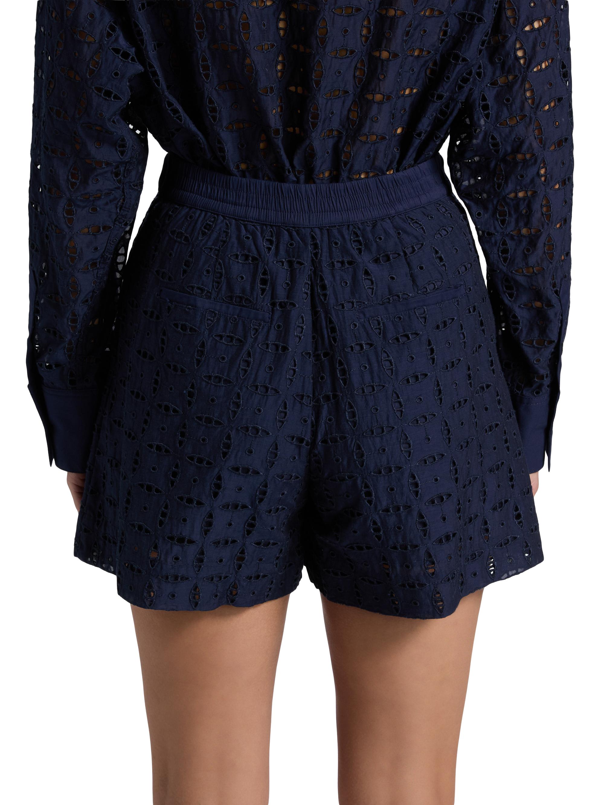Derek Lam 10 Crosby Boswell Pleated Embroidered Eyelet Shorts