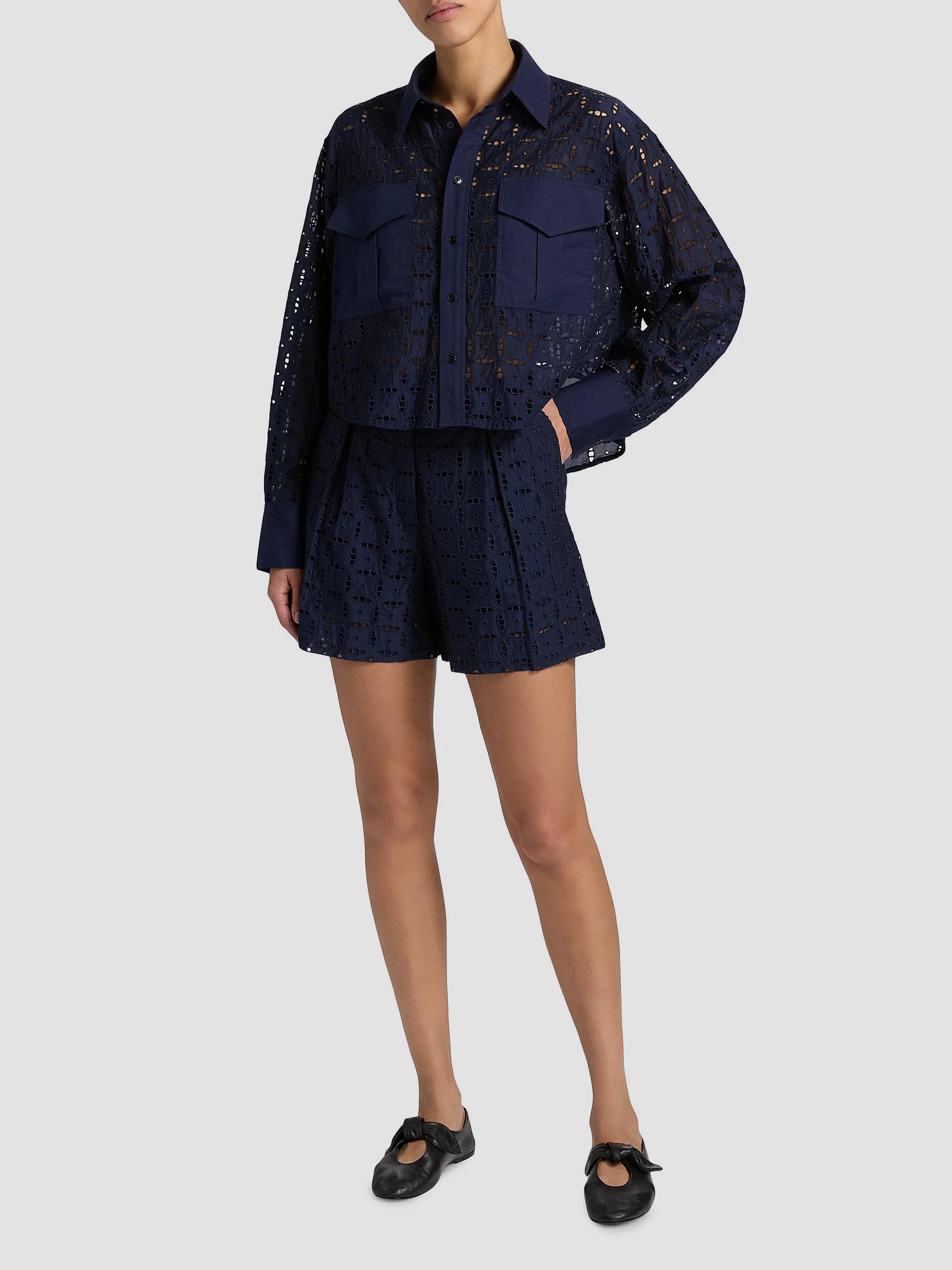 Derek Lam Boswell Pleated Embroidered Eyelet Shorts | Saks Fifth