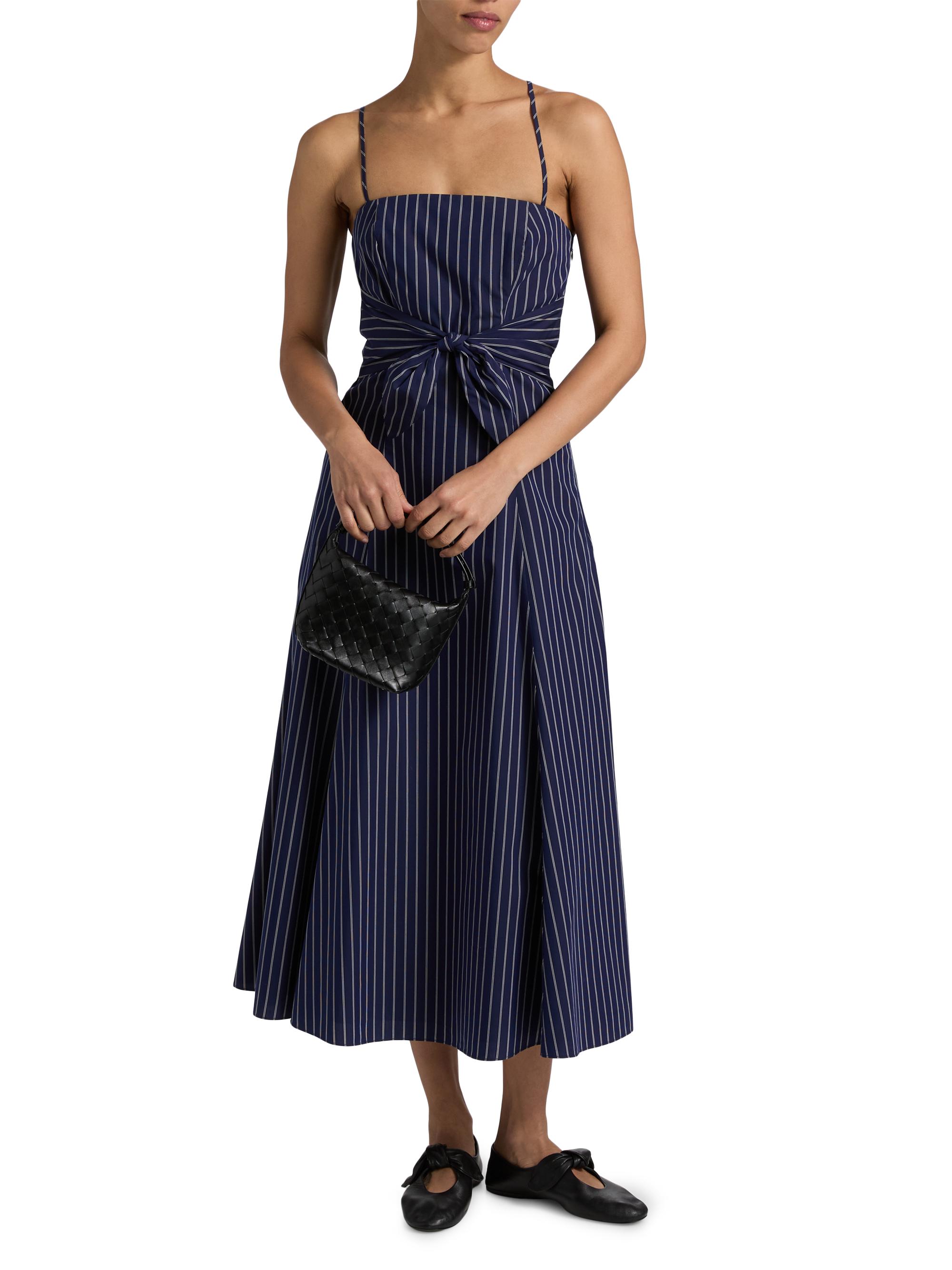 Derek Lam 10 Crosby Zandra Striped Shirting Tie-Front Midi-Dress