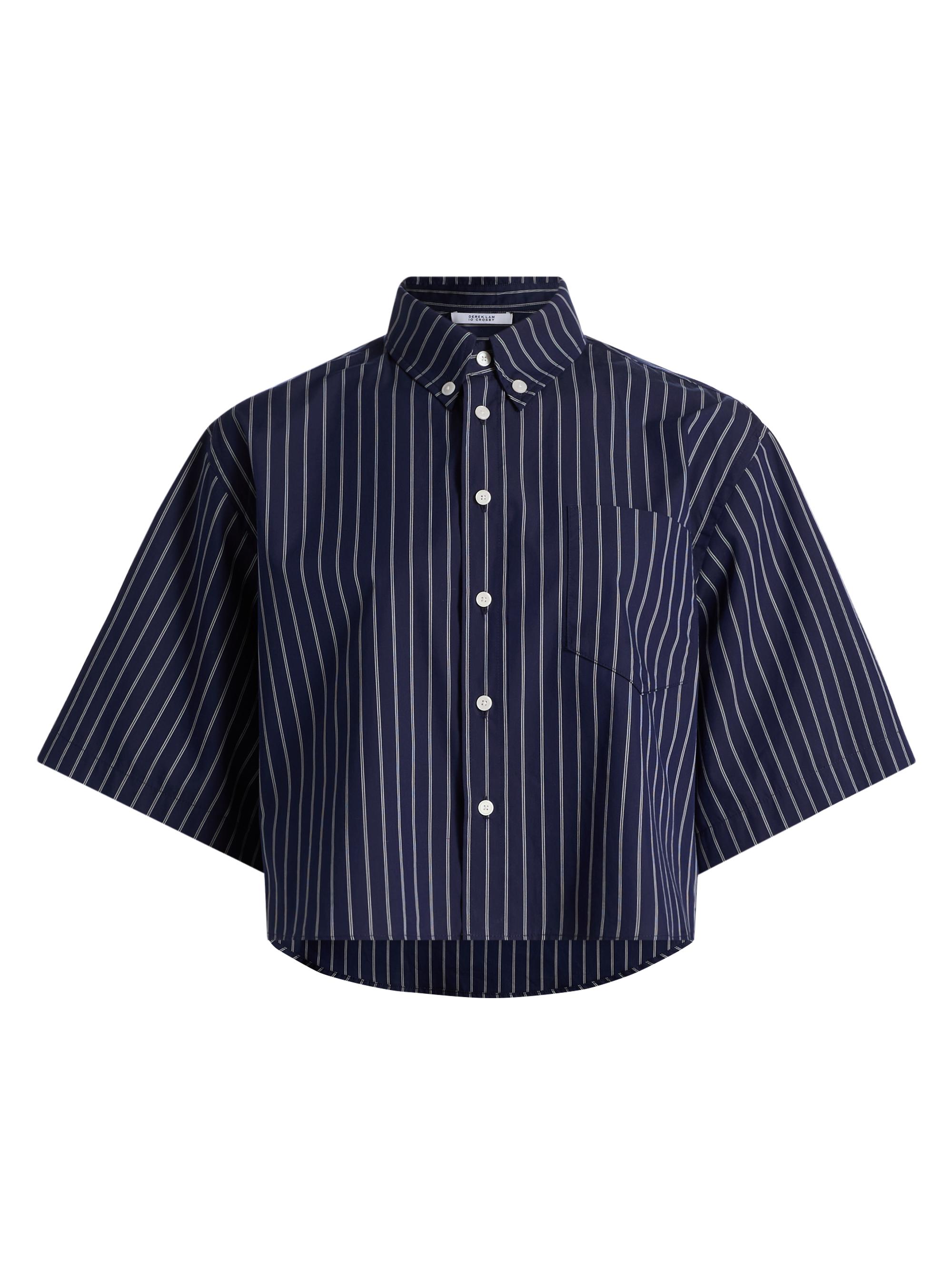 Derek Lam 10 Crosby Women's Ember Striped Crop Button-Down Shirt - Dark Navy Stripe | Thumbnail 8
