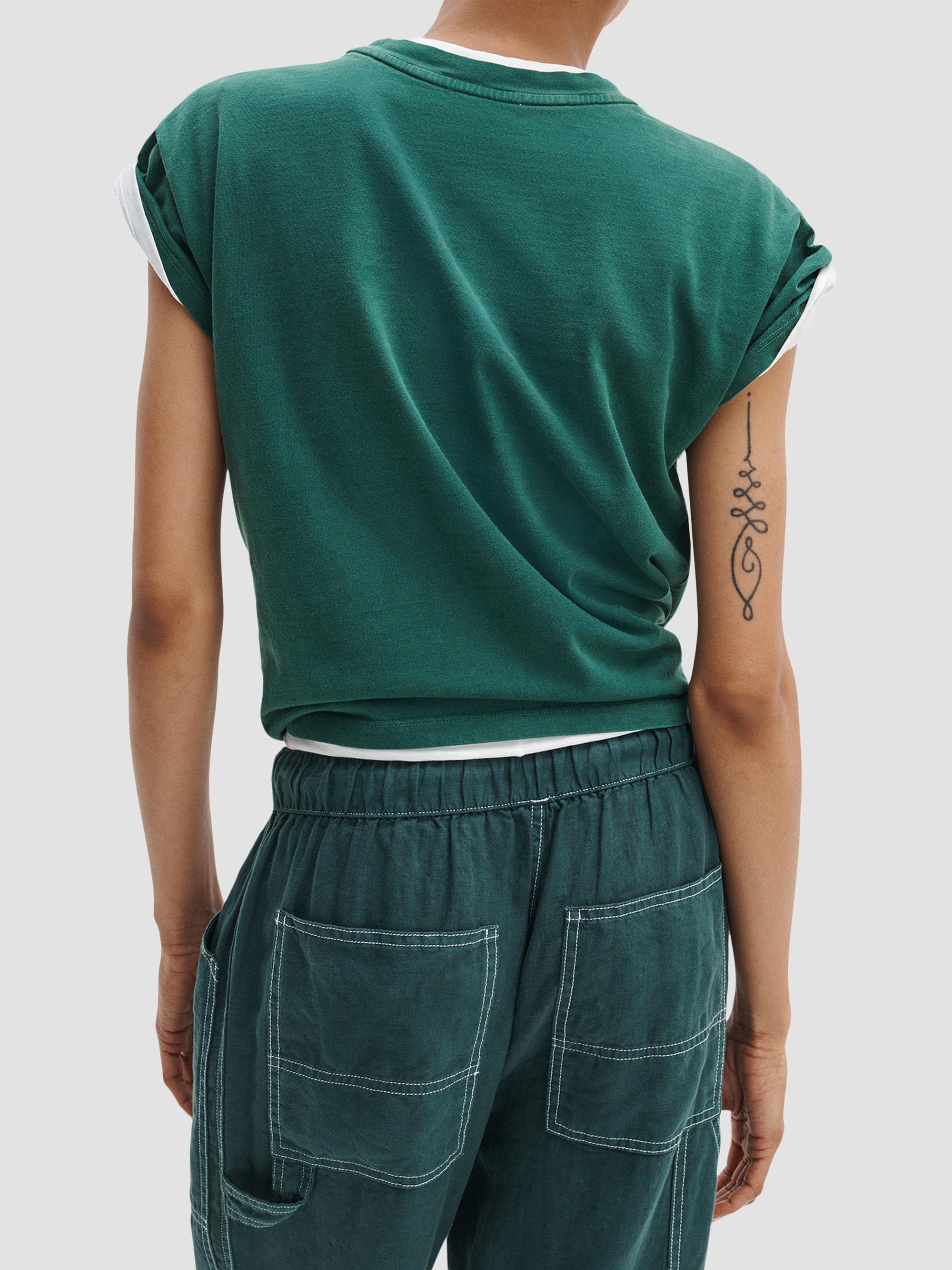rag & bone Women's Kelly Distressed Washed Boxy T-Shirt - Forest | Thumbnail 3