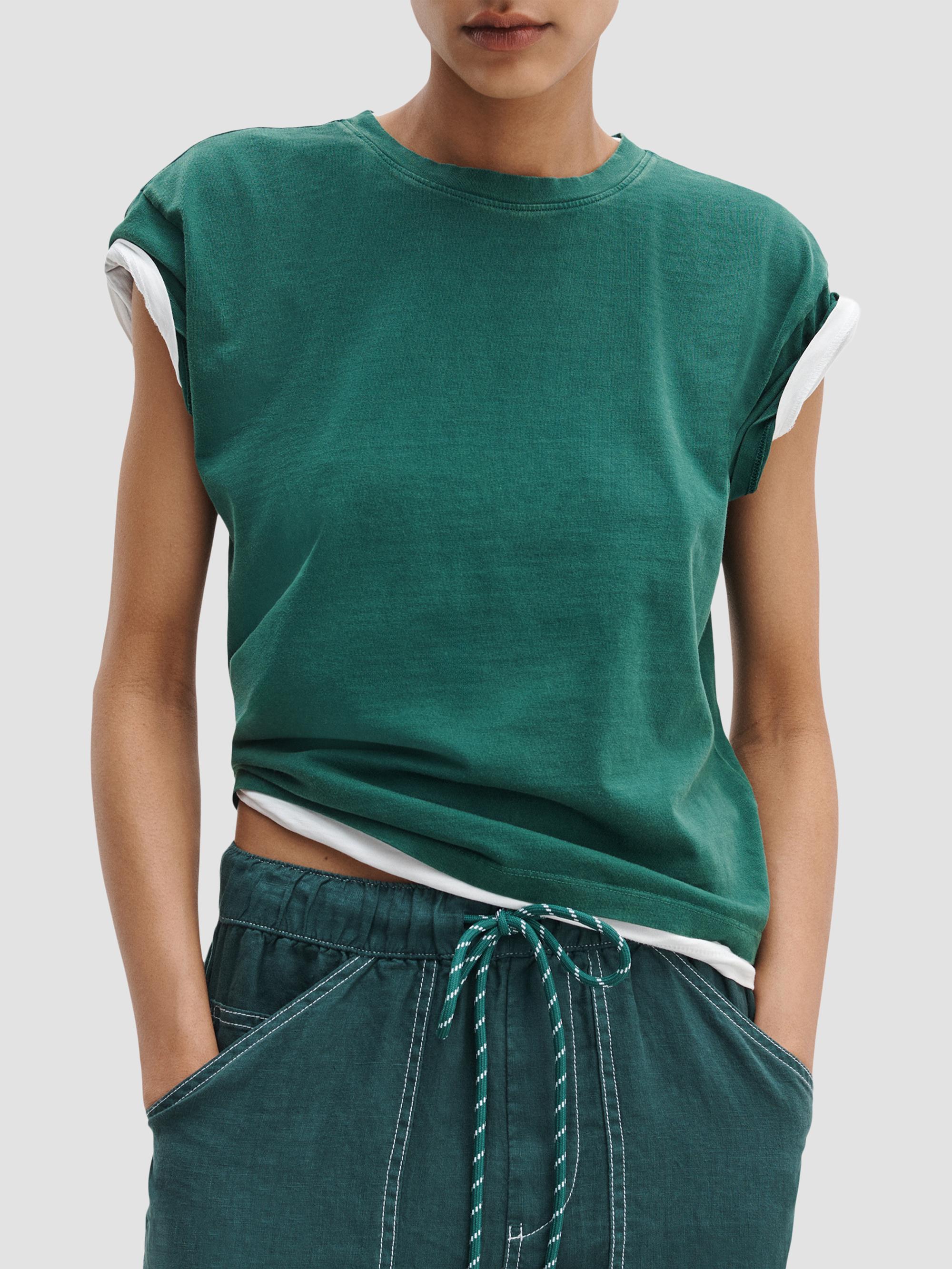 rag & bone Women's Kelly Distressed Washed Boxy T-Shirt - Forest | Thumbnail 4