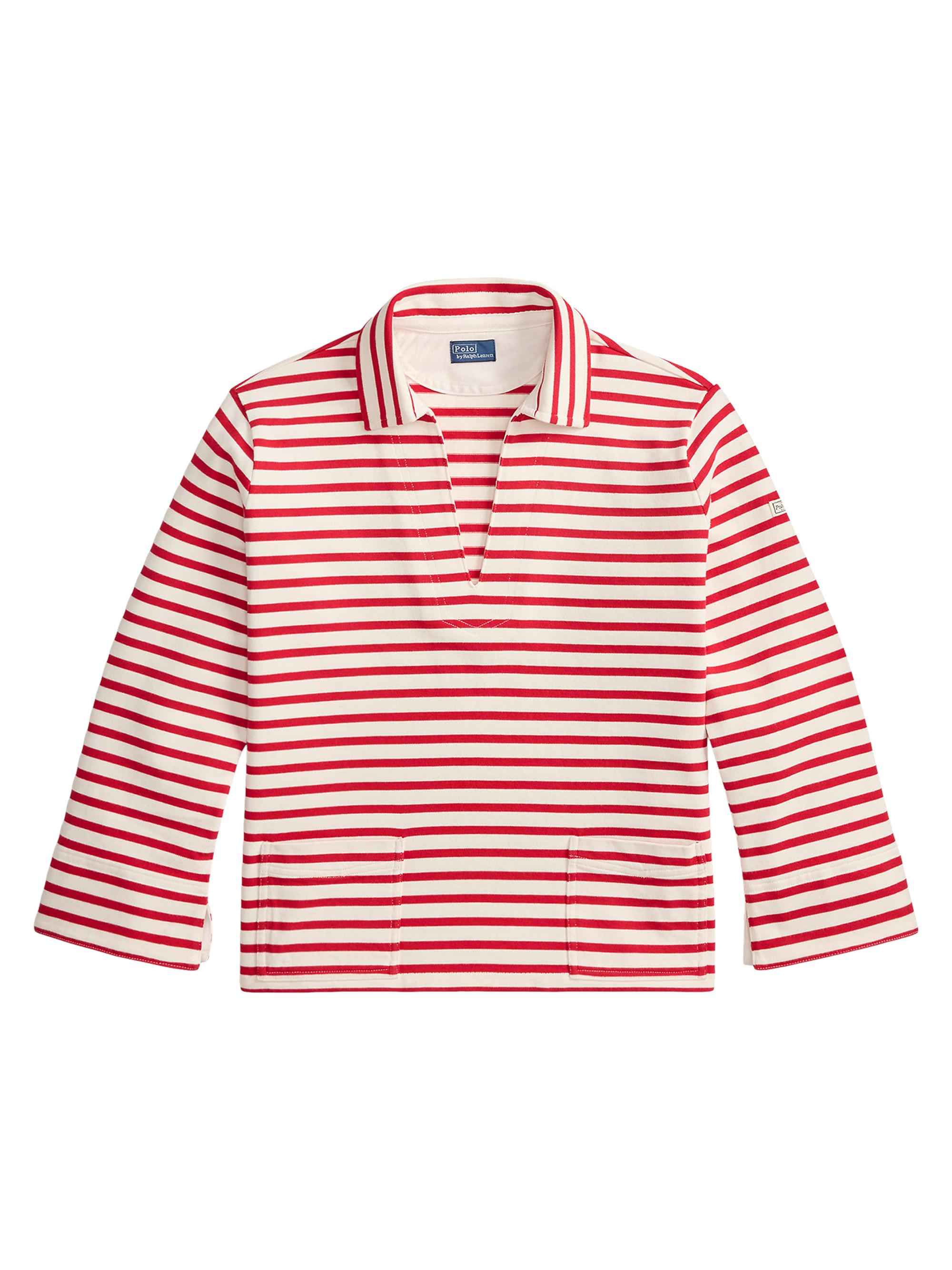 Polo Ralph Lauren Women's Mariner Striped Cotton Long-Sleeve Polo Shirt - Red Deckwash White