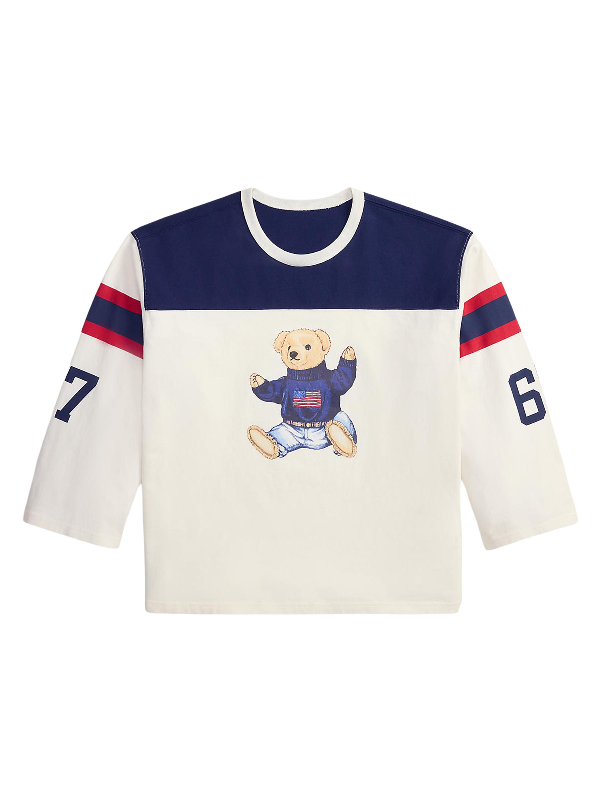 Polo Ralph Lauren Women's Graphic Polo Bear Cotton Jersey Long-Sleeve T-Shirt - Warm White Newport Navy