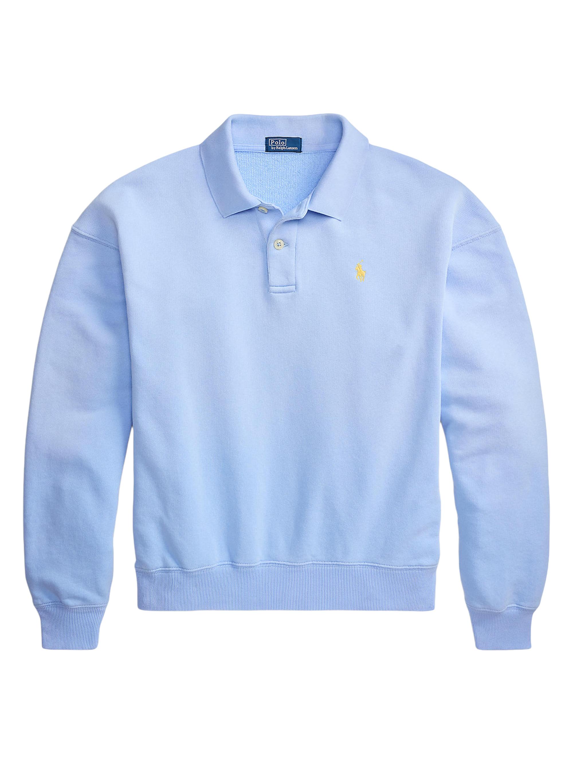 Polo Ralph Lauren Women's Island Logo Fleece Cotton-Blend Long-Sleeve Polo Shirt - Baby Blue