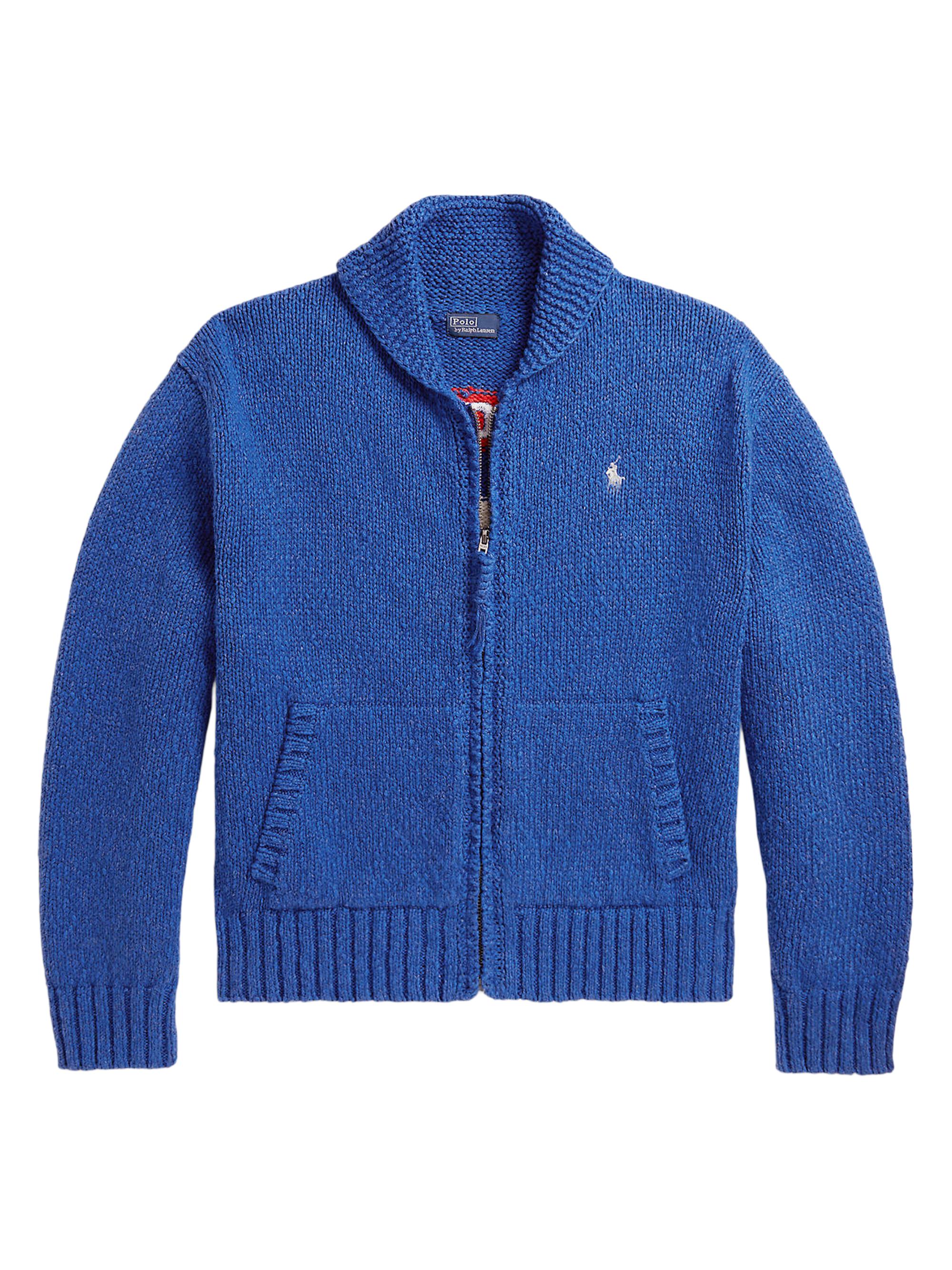 Polo Ralph Lauren Women's Wave-Logo Cotton Zip-Front Cardigan - Sapphire Multi
