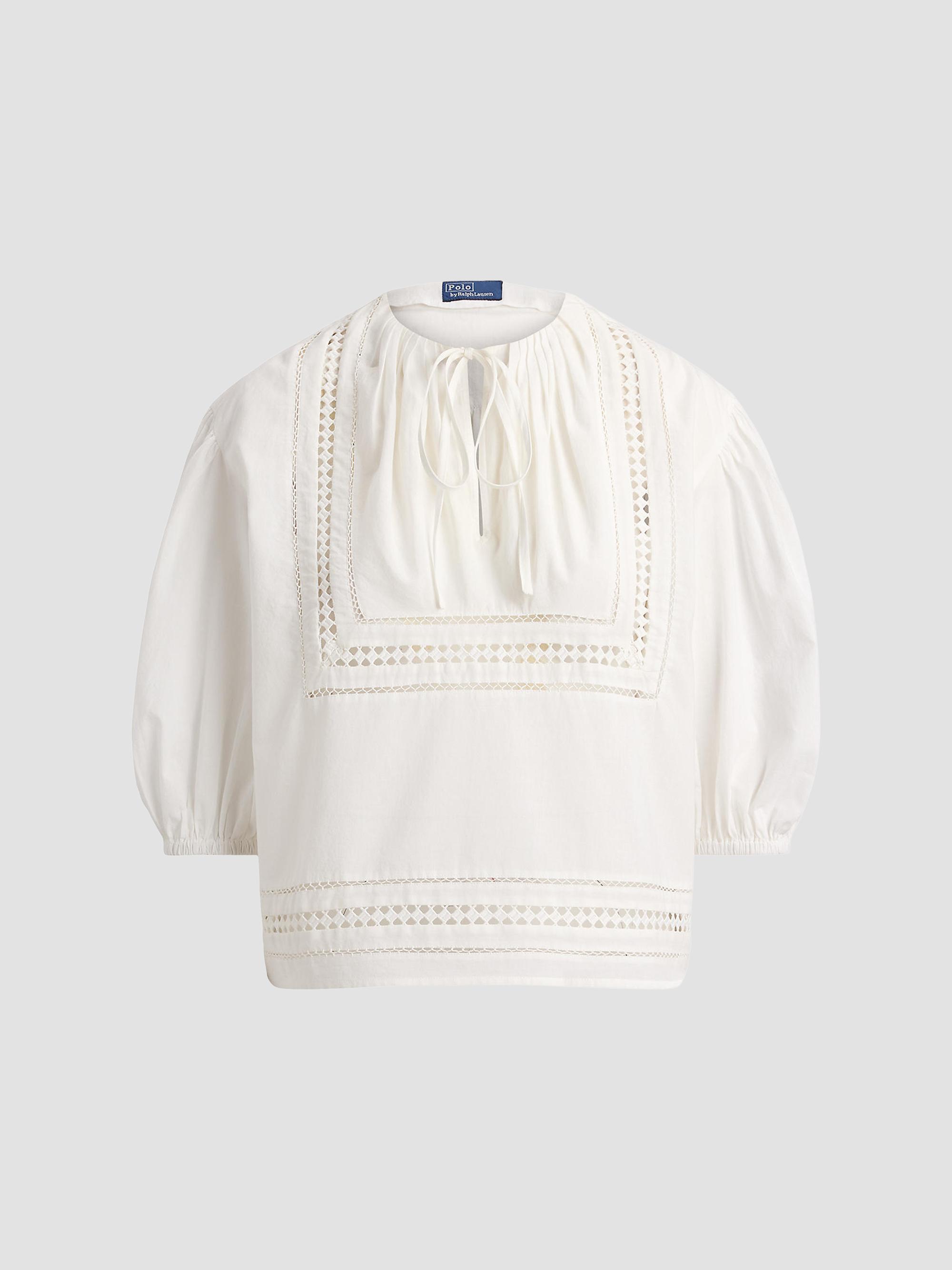 Polo Ralph Lauren Women's Lace-Trim Cotton Shirt - White | Thumbnail 6
