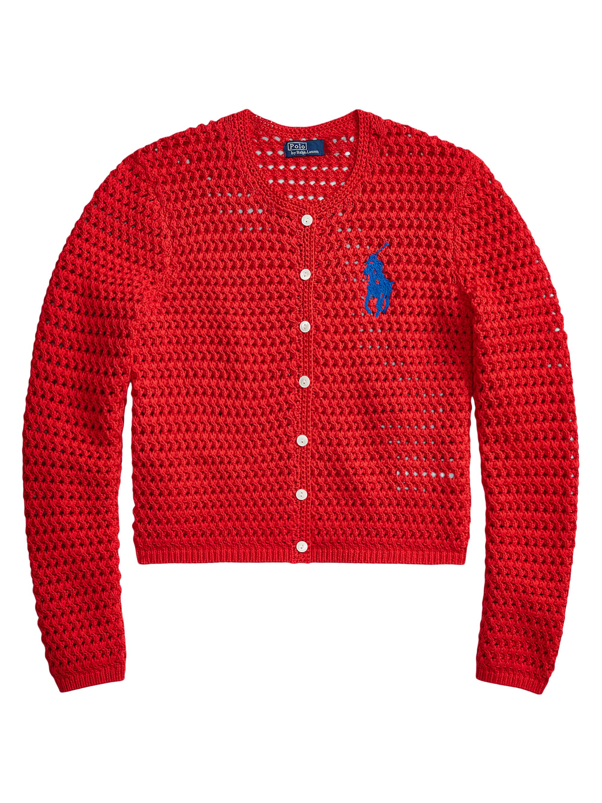 Polo Ralph Lauren Women's Big Pony Crocheted Cotton Cardigan - Petal Rose