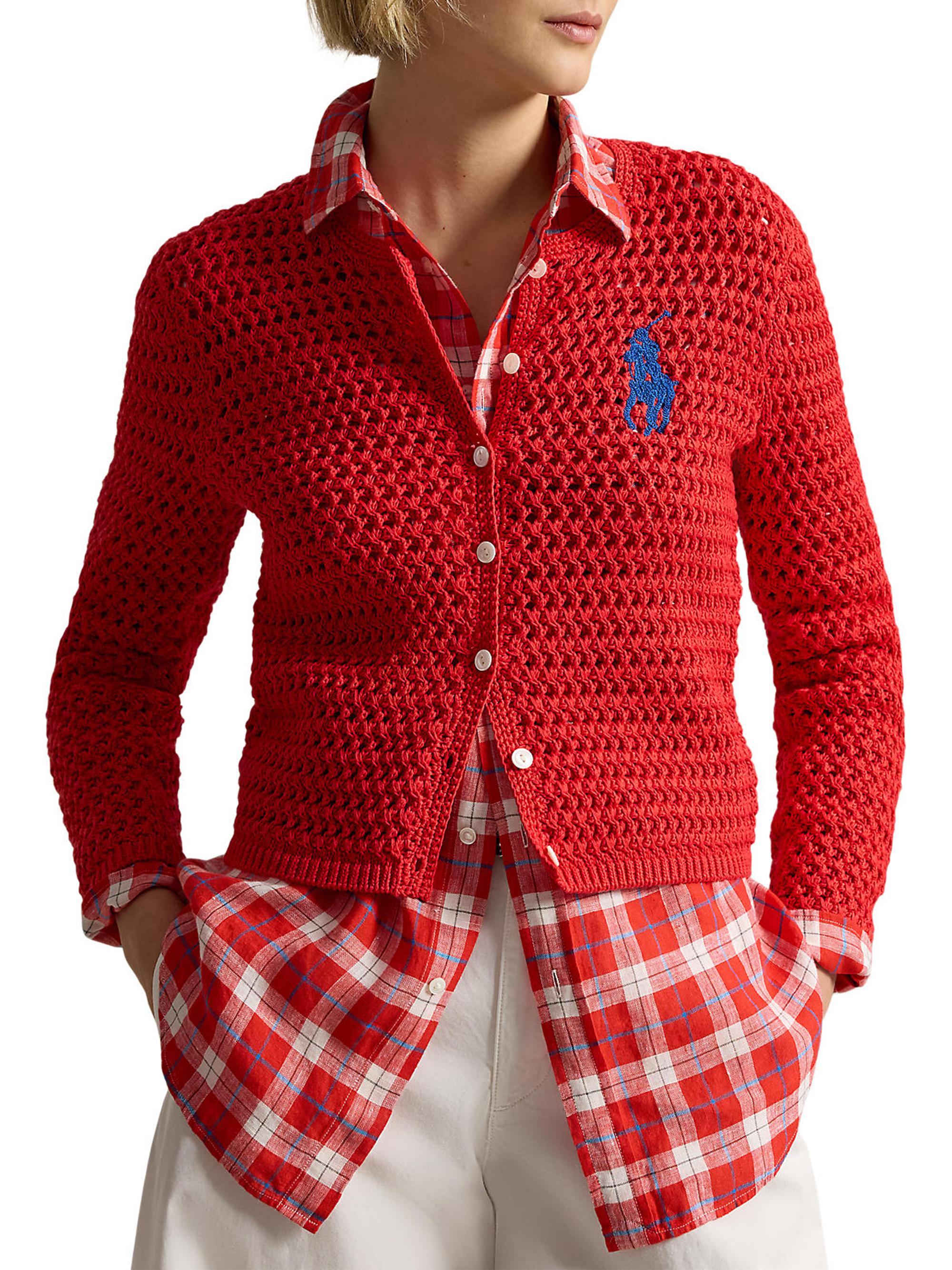 Polo Ralph Lauren Big Pony Crocheted Cotton Cardigan | Saks Fifth