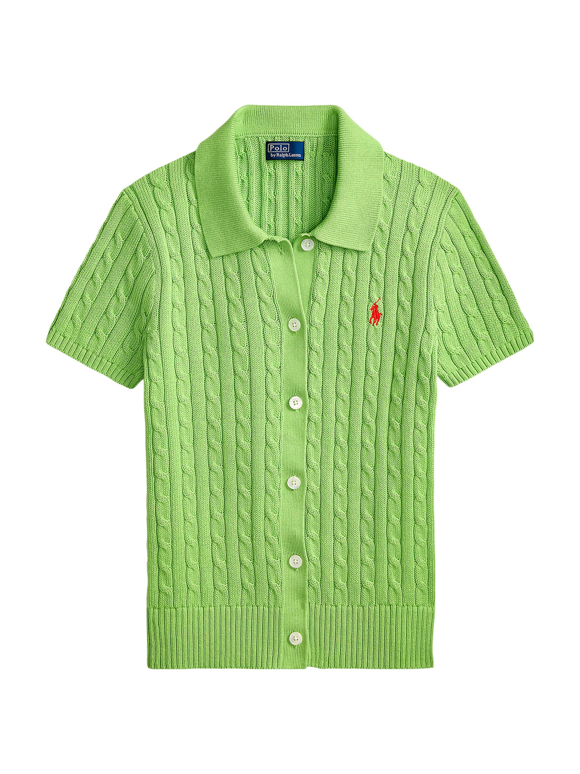Polo Ralph Lauren Women's Cable-Knit Cotton Button-Front Cardigan - Riviera Green