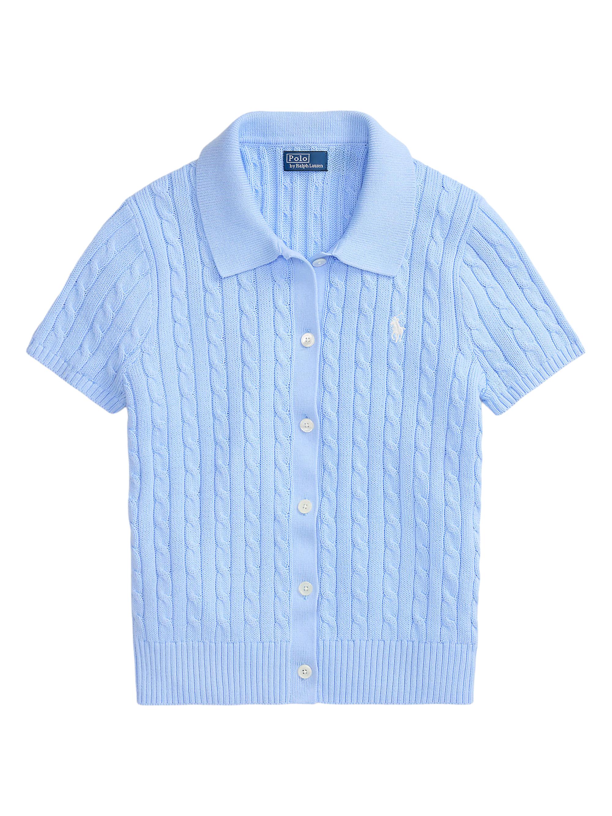 Polo Ralph Lauren Women's Cable-Knit Cotton Polo Cardigan - Baby Blue