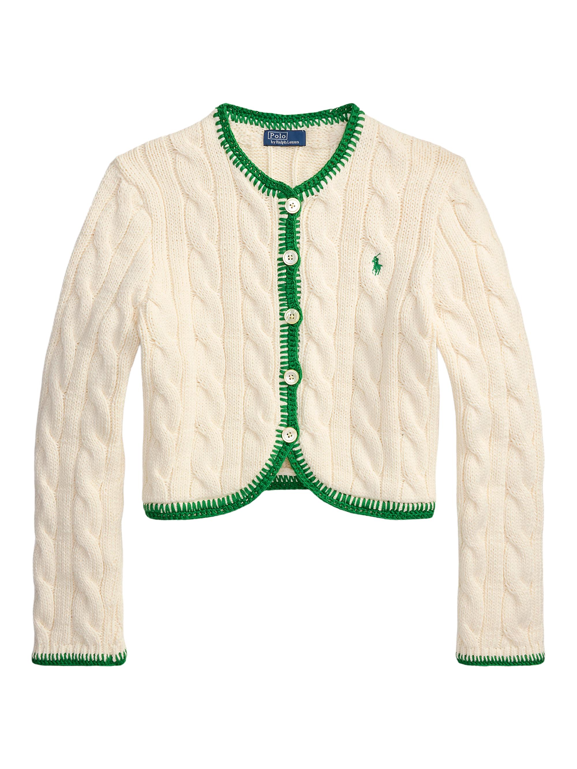 Polo Ralph Lauren Women's Cable-Knit Stretch-Cotton Crop Cardigan - Cricket Cream